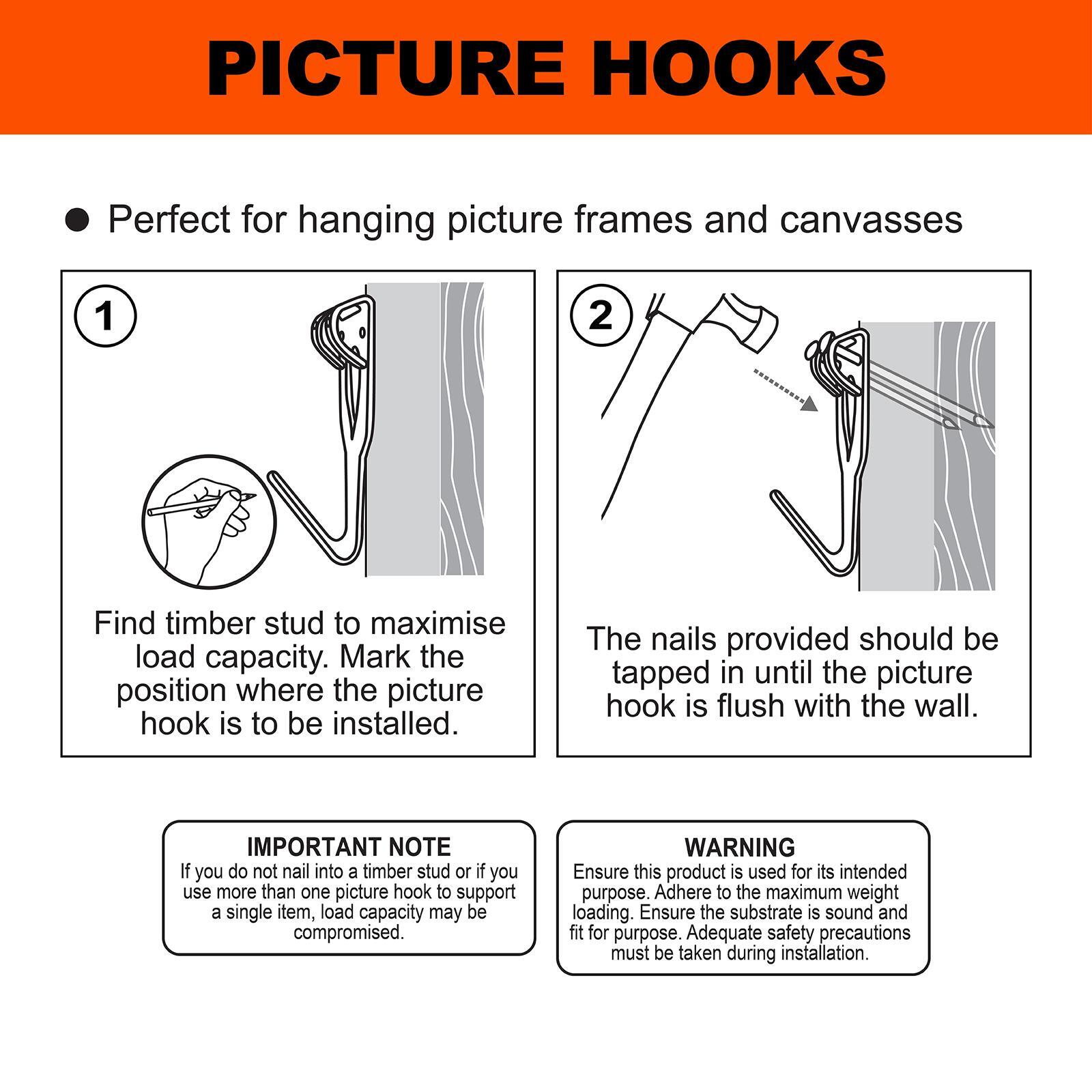 Everhang 10kg Brass Plated Picture Hanging Angle Drive Hook - 50 Pack