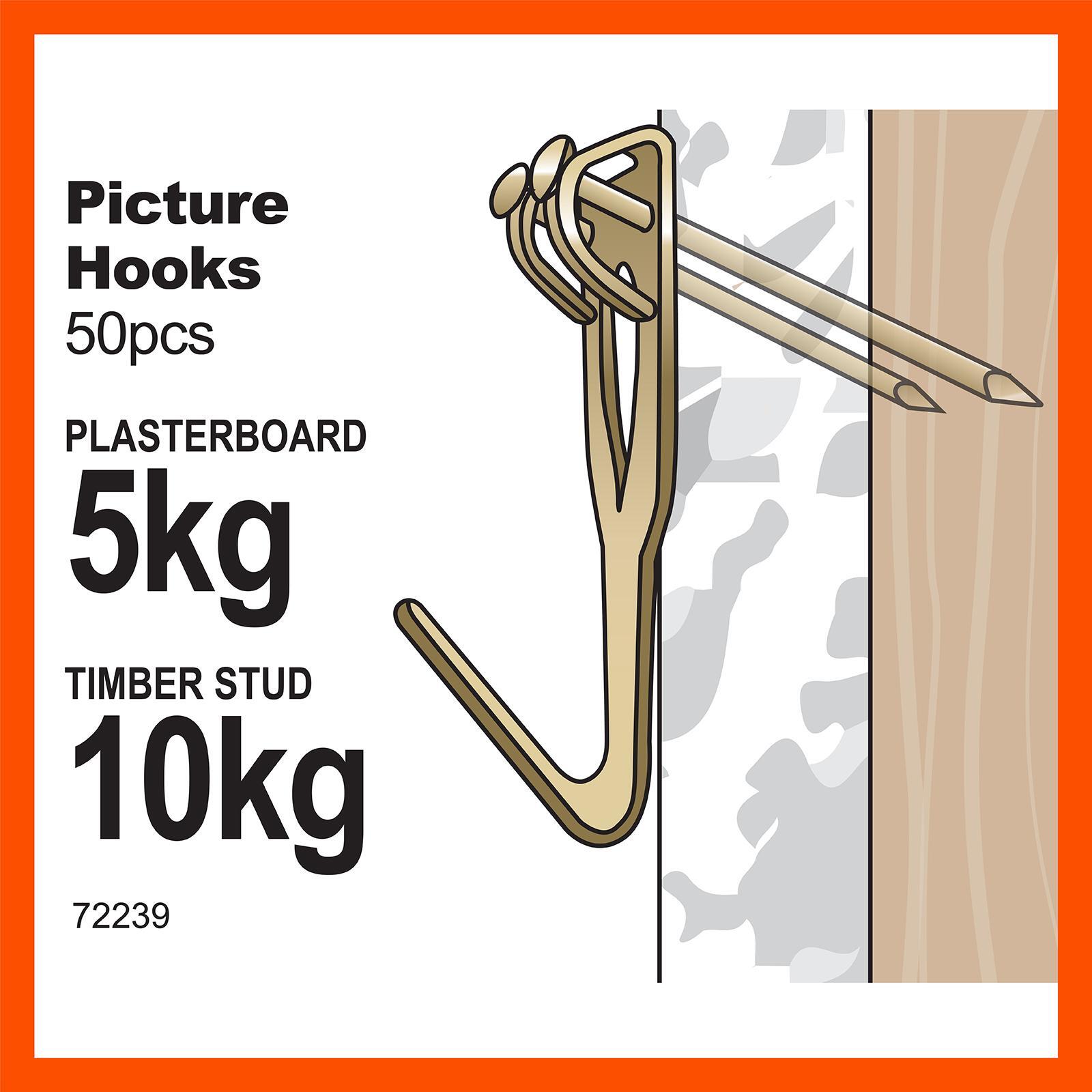 Everhang 10kg Brass Plated Picture Hanging Angle Drive Hook - 50 Pack 4 Everhang 10kg Brass Plated Picture Hanging Angle Drive Hook - 50 Pack