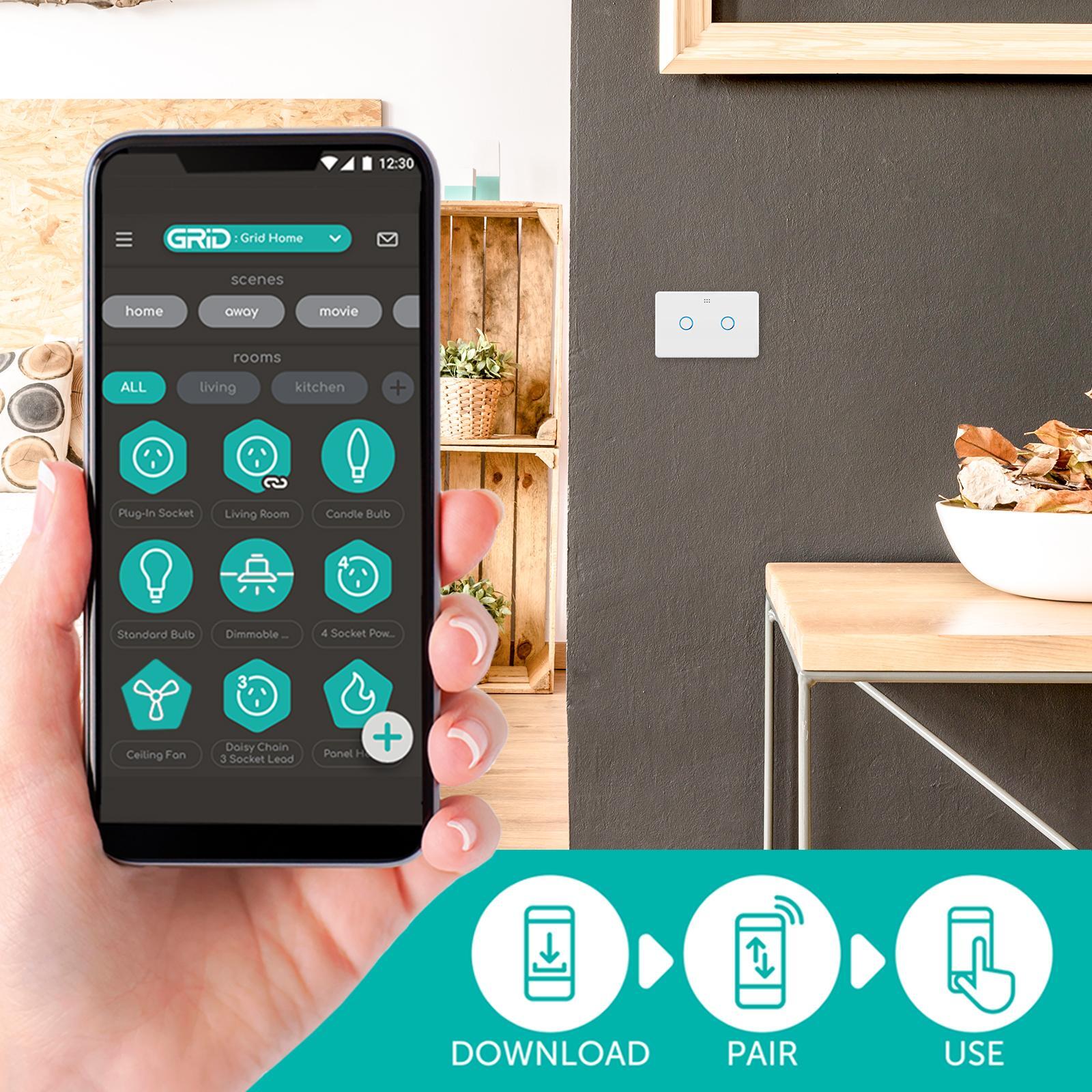 DETA White Gloss Grid Connect Smart Double Gang Touch Light Switch 4 DETA White Gloss Grid Connect Smart Double Gang Touch Light Switch