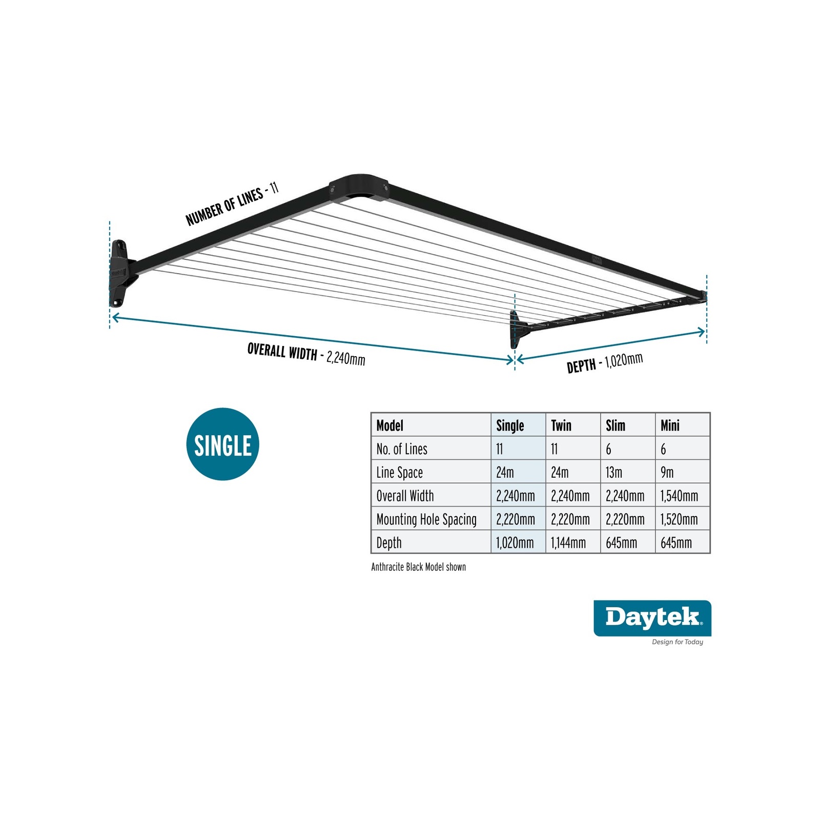 Daytek Bark MK2 LL Single Fold Down Clothesline