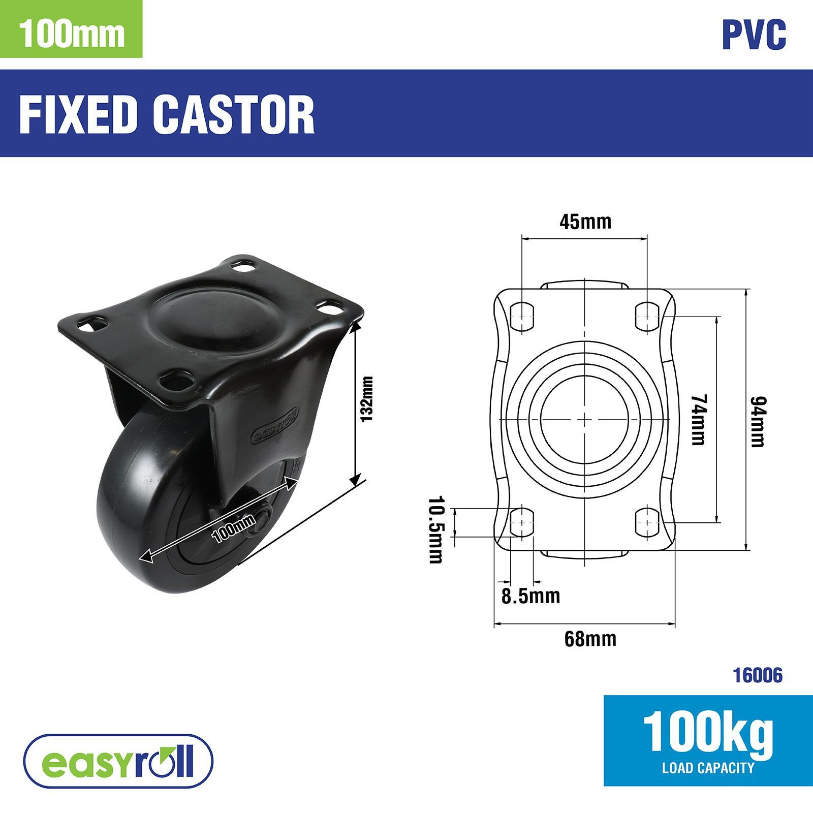 Easyroll 100mm Black PVC Fixed Castor 4 Easyroll 100mm Black PVC Fixed Castor