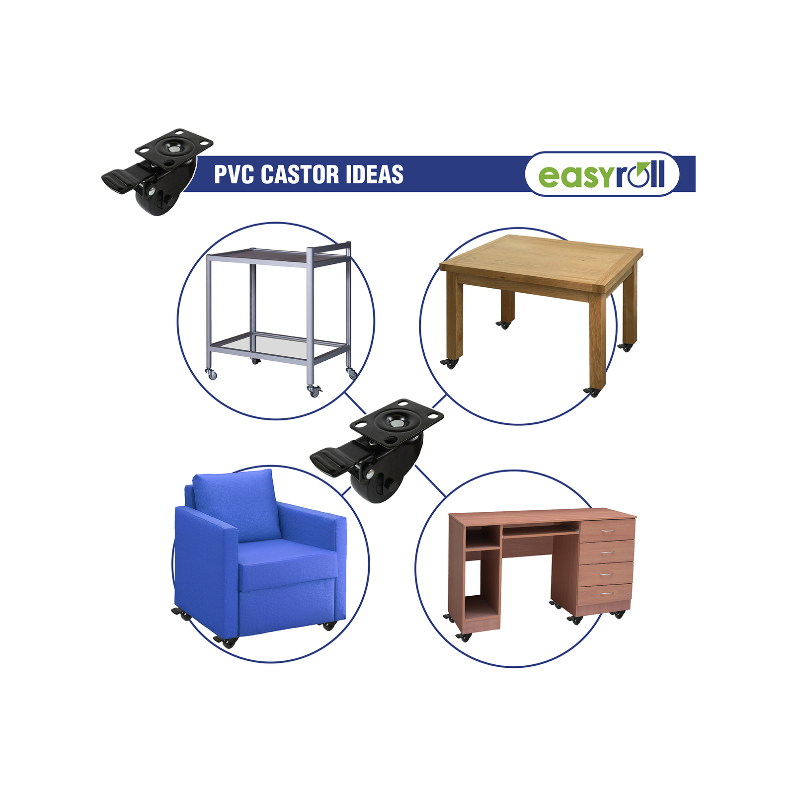 Easyroll 100mm Black PVC Fixed Castor 7 Easyroll 100mm Black PVC Fixed Castor