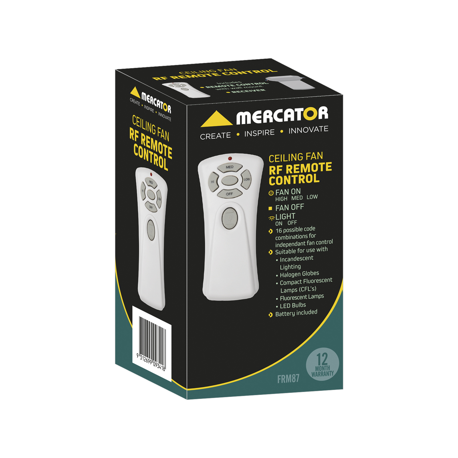 Mercator Grey Ceiling Fan Remote Control