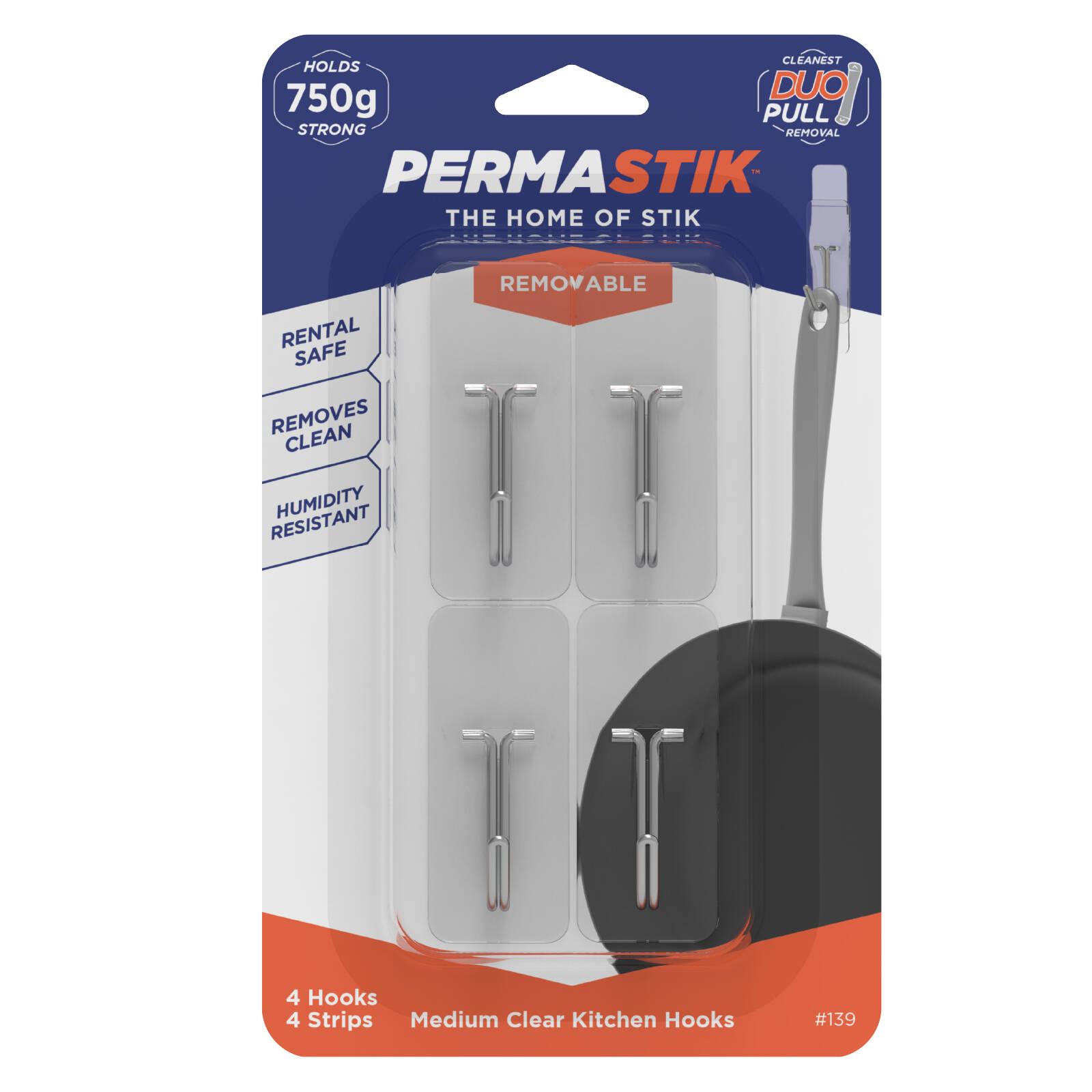 Permastik Medium Clear Kitchen Hooks - 4 Pack