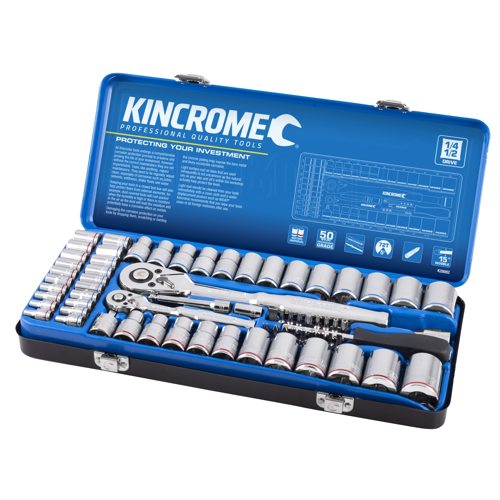 Kincrome 1/4" & 1/2" Drive Metric and Imperial Socket Set - 69 Piece