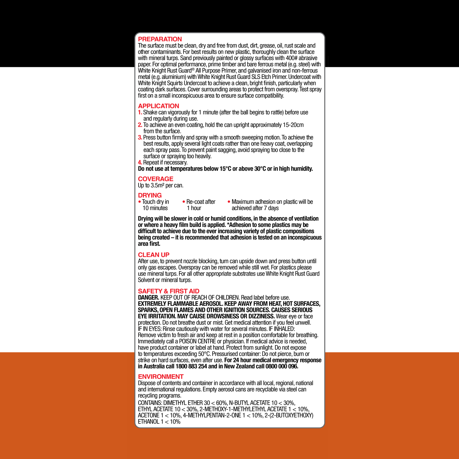 White Knight 310g Bright Orange Squirts Spray Paint