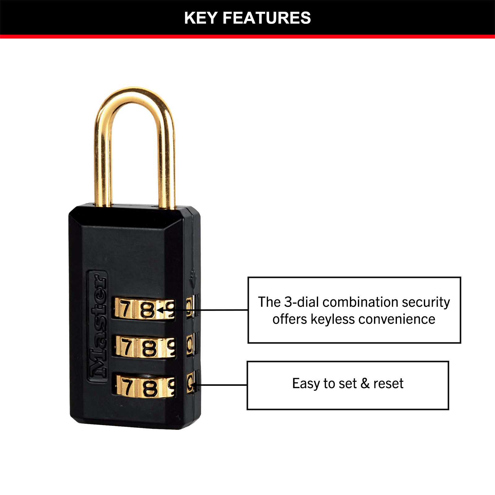 Master Lock 20mm Black Luggage Combination Padlock - 2 Pack