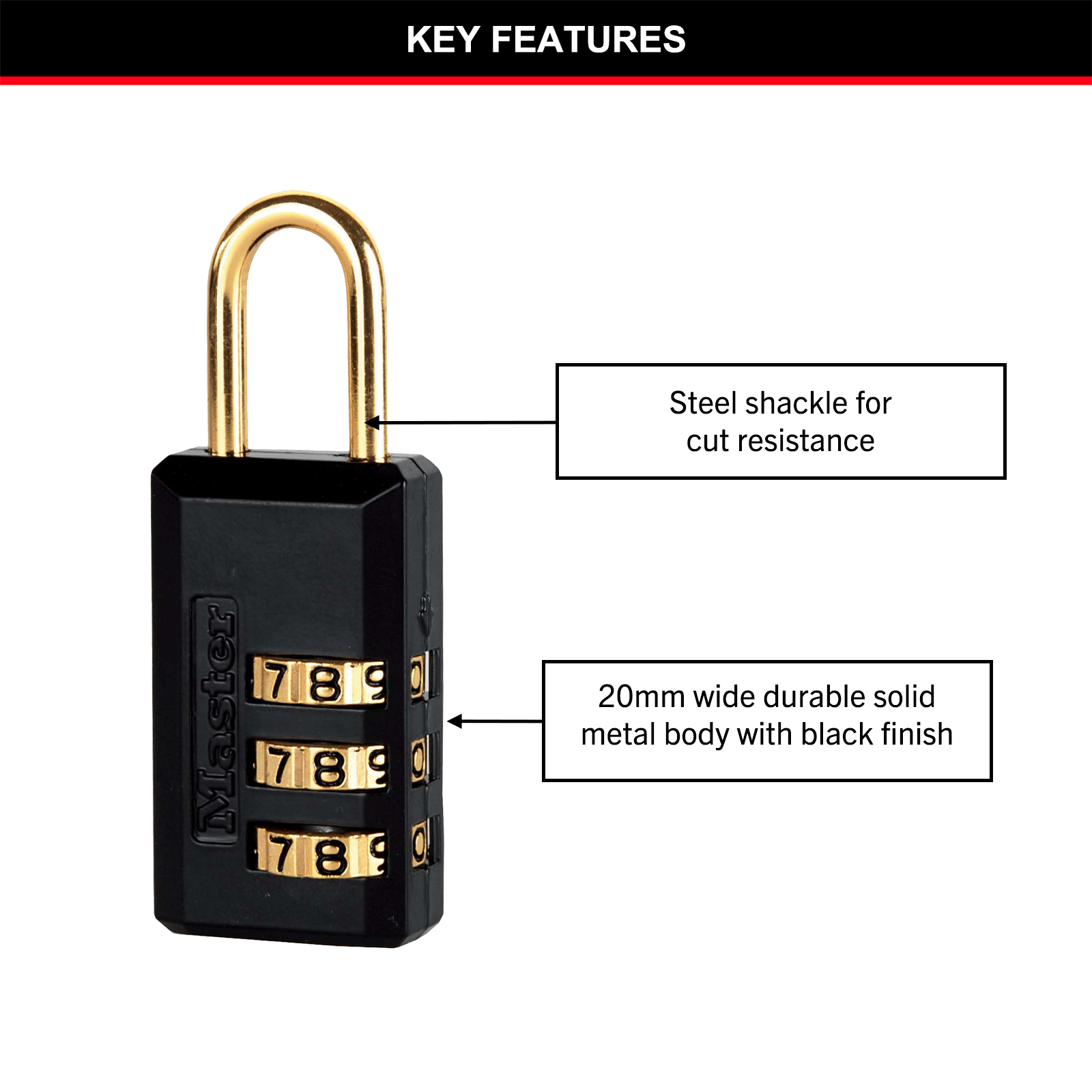 Master Lock 20mm Black Luggage Combination Padlock - 2 Pack 3 Master Lock 20mm Black Luggage Combination Padlock - 2 Pack
