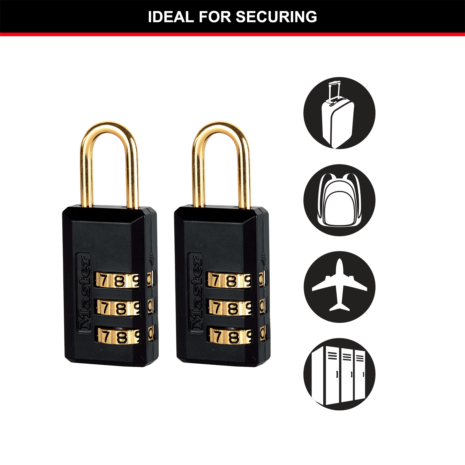 Master Lock 20mm Black Luggage Combination Padlock - 2 Pack 5 Master Lock 20mm Black Luggage Combination Padlock - 2 Pack