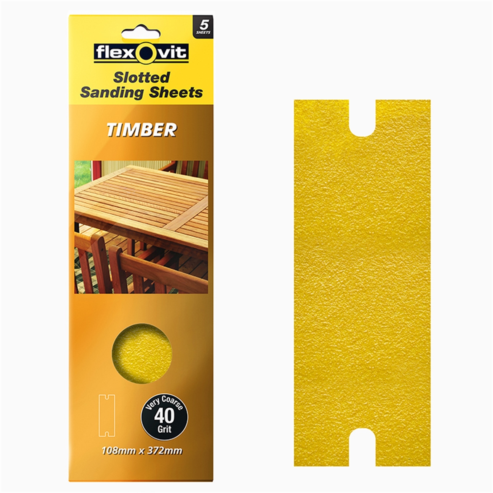 Flexovit 108 x 372mm 40 Grit Timber Slotted Sanding Sheet - 5 Pack - 40 Grit