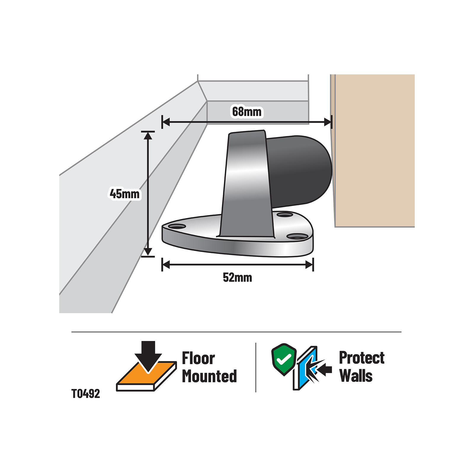 Adoored Satin Chrome Dragon Rubber Door Stop