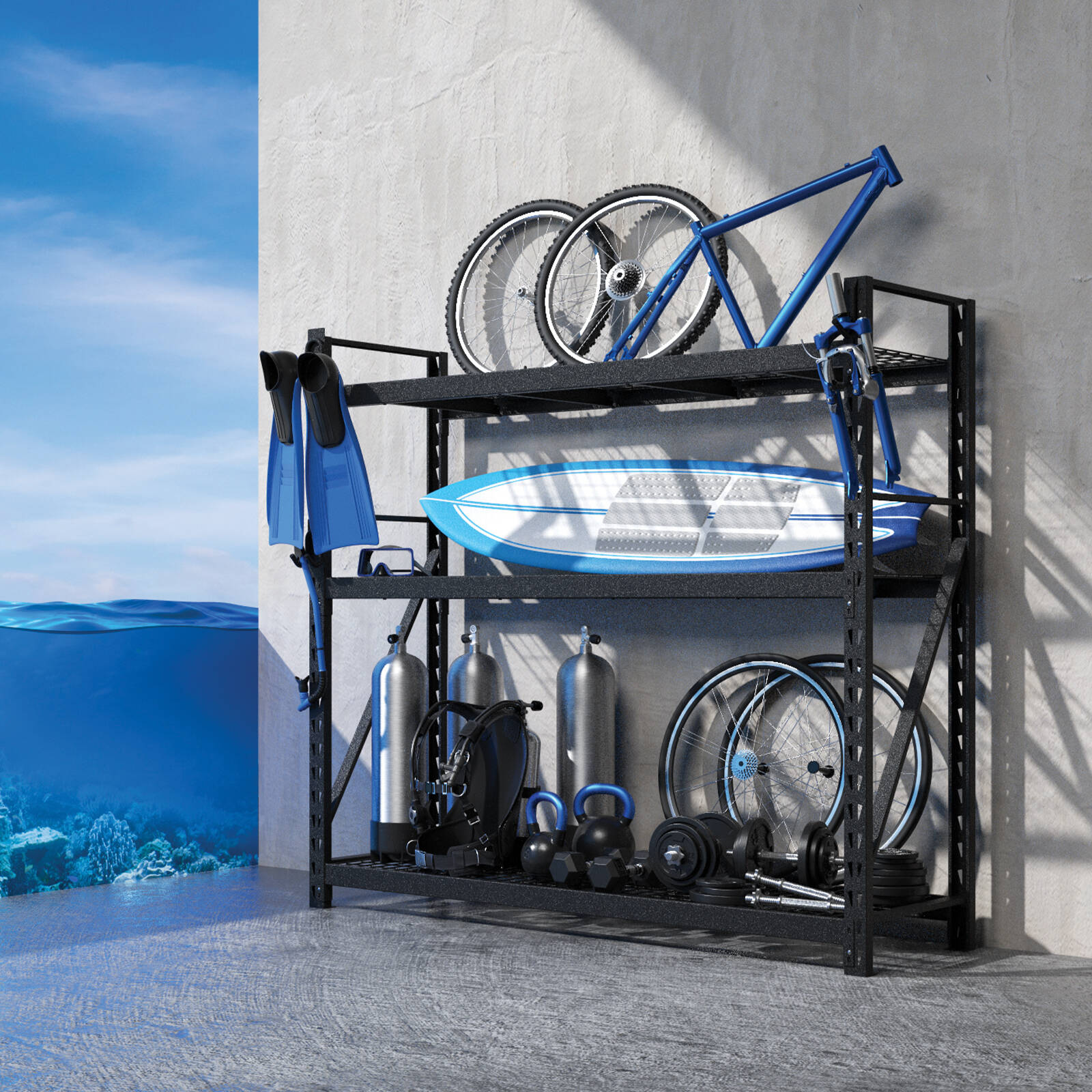 Rack It 1000kg 1938 x 1830 x 645mm Black 3 Shelf Starter Kit - 1830 x 1940 x 640mm 6 Rack It 1000kg 1938 x 1830 x 645mm Black 3 Shelf Starter Kit - 1830 x 1940 x 640mm