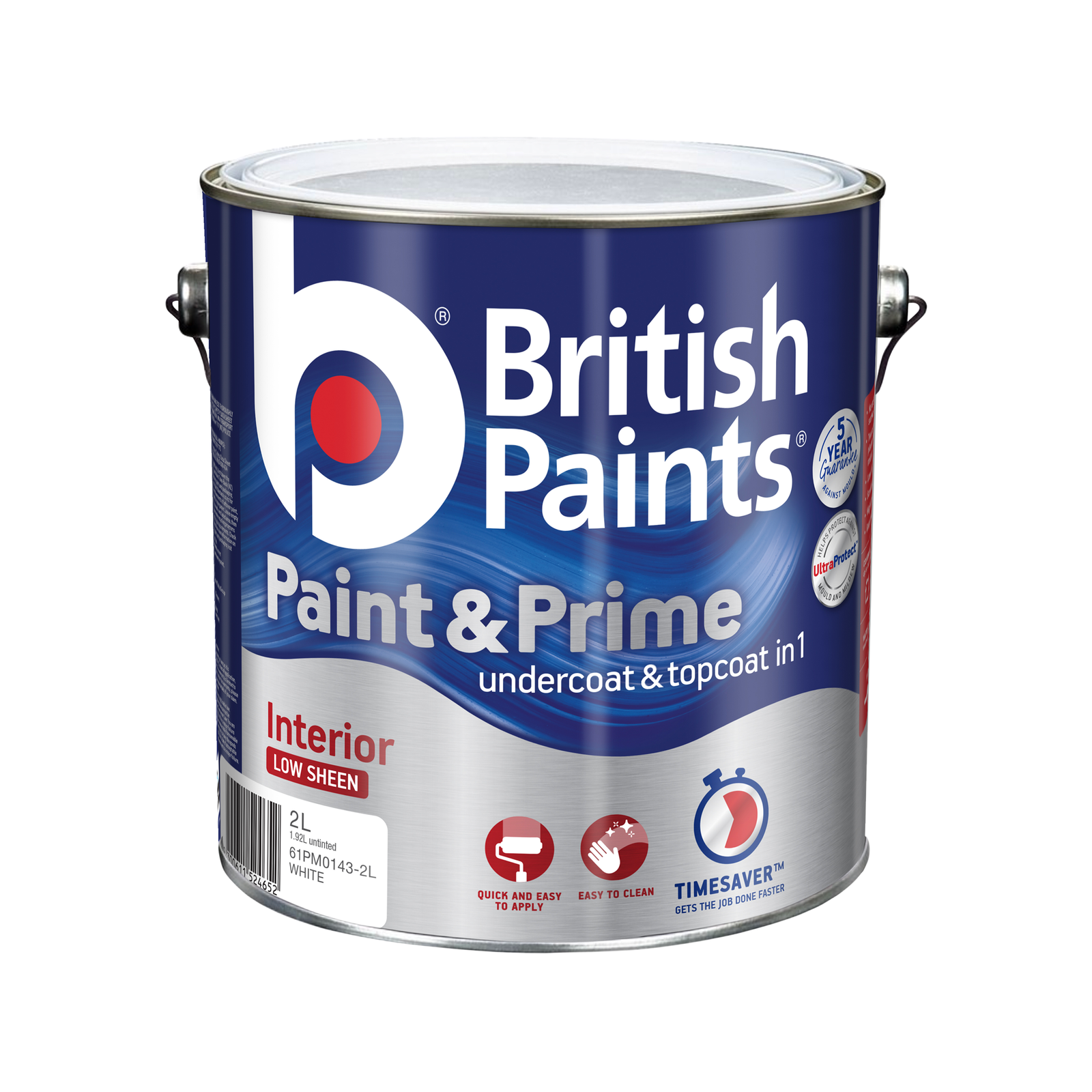 British Paints White Low Sheen Interior Paint And Prime - 2L