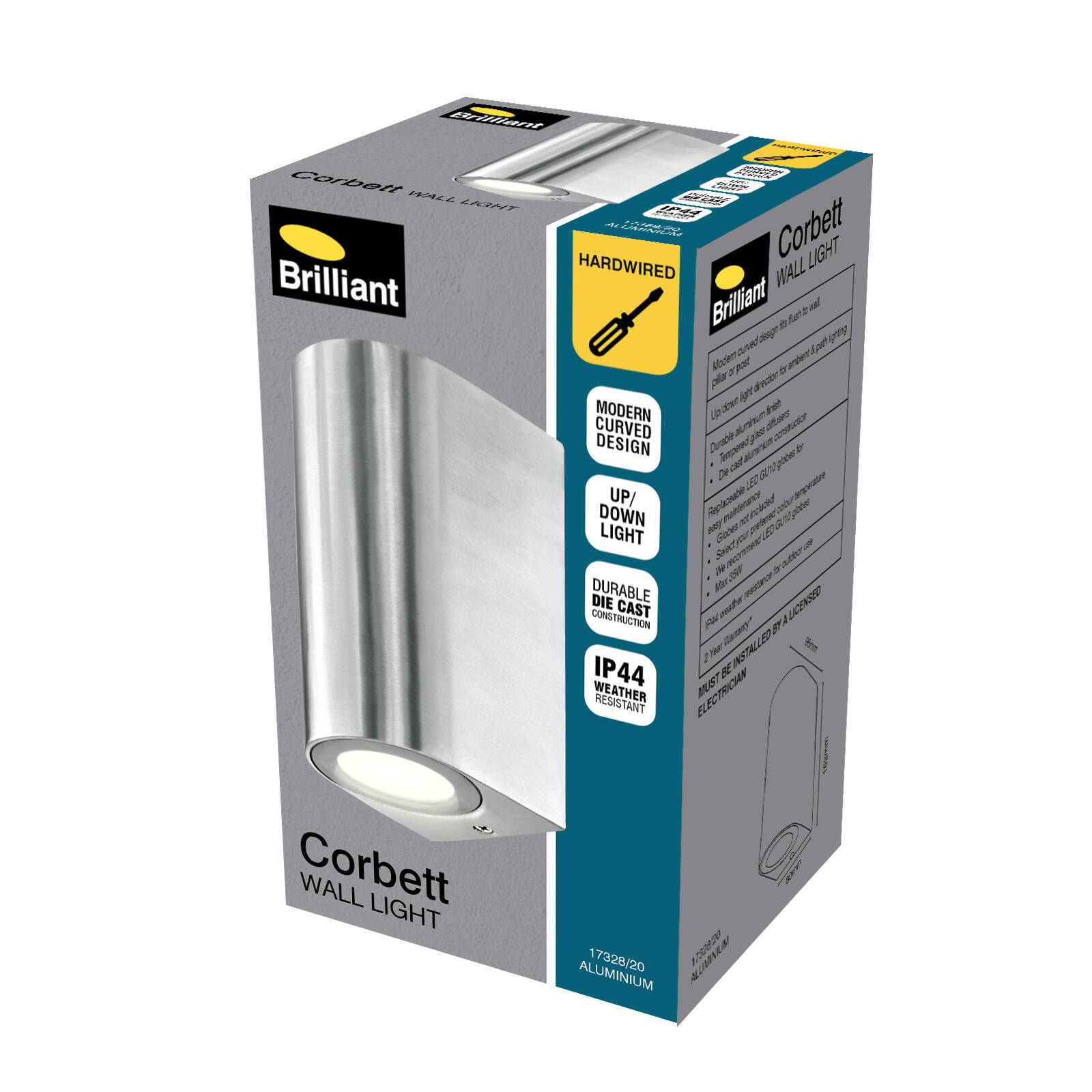 Brilliant 35W Brushed Aluminium Corbett Up Down Exterior Wall Light 5 Brilliant 35W Brushed Aluminium Corbett Up Down Exterior Wall Light