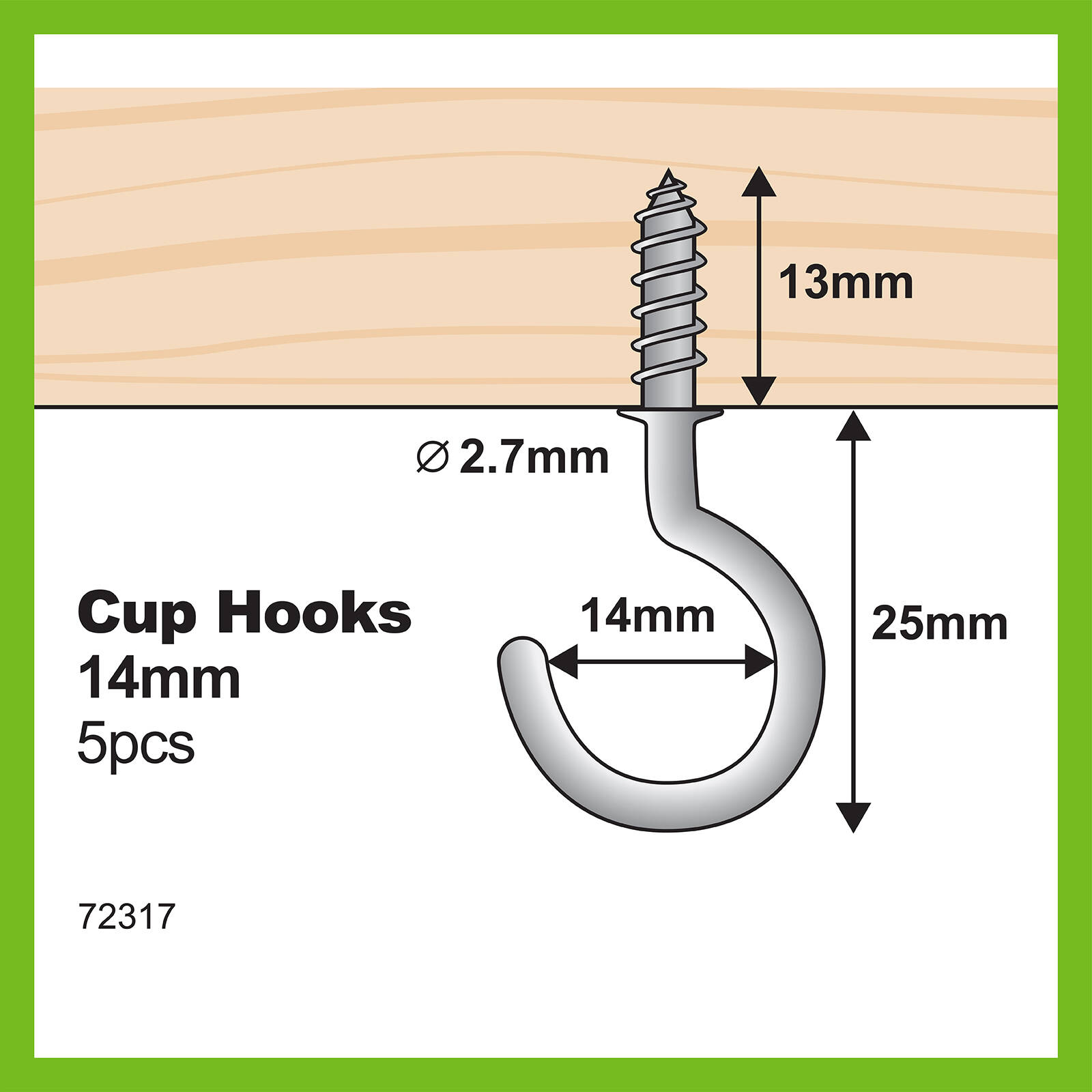 Everhang 14mm Zinc Plated Cup Hook - 5 Pack 3 Everhang 14mm Zinc Plated Cup Hook - 5 Pack