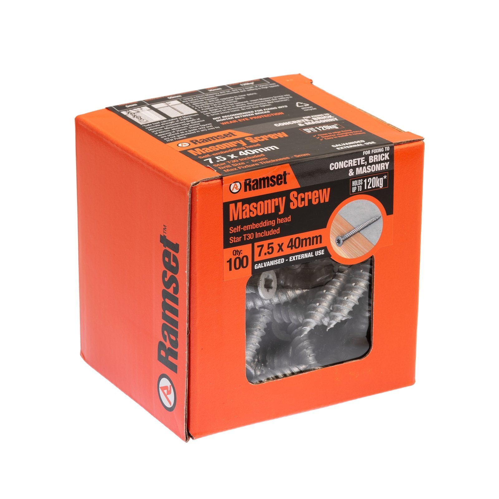 Ramset 7.5 x 40mm Galvanised Masonry Anchor Screw - 100 Box