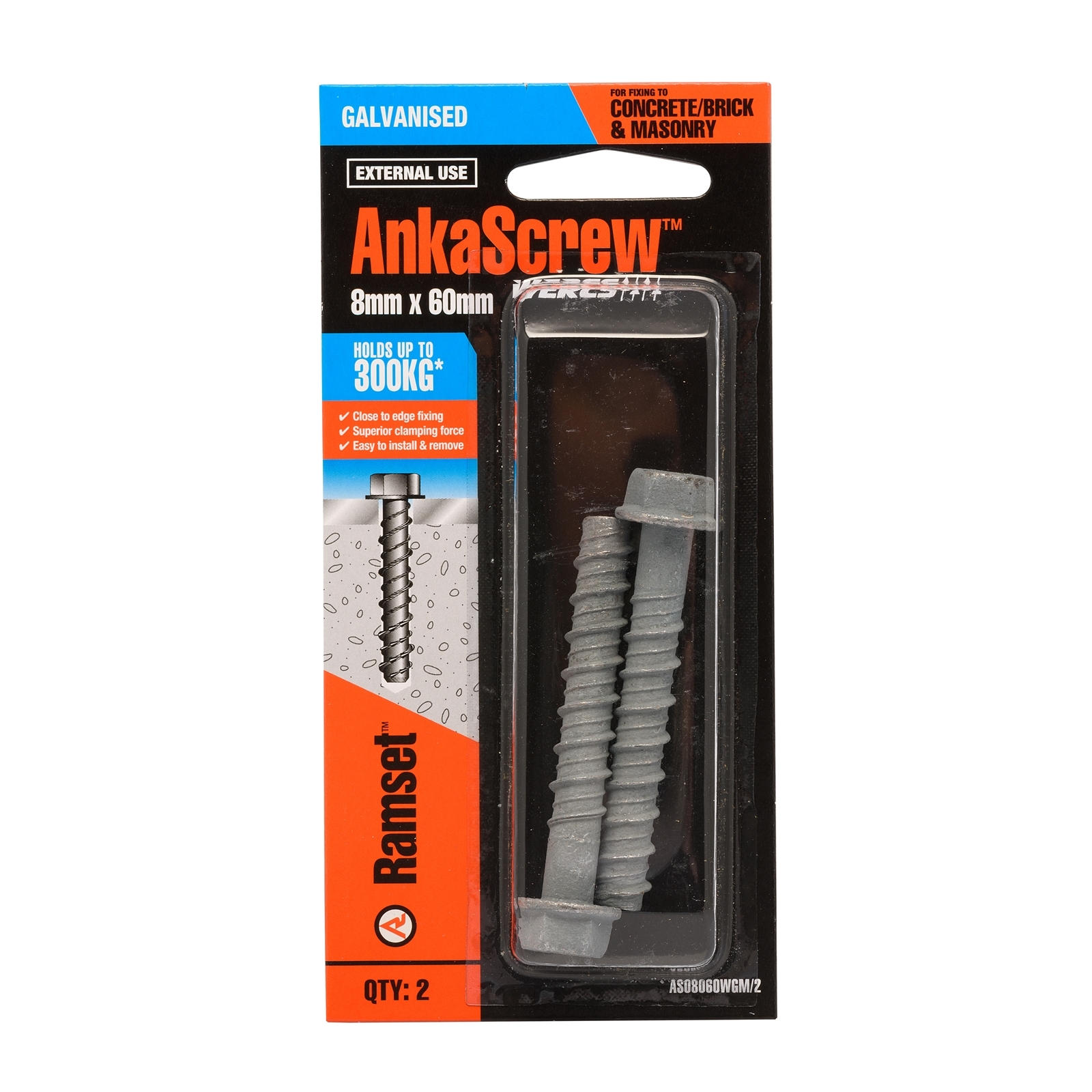 Ramset 8 x 60mm Galvanised AnkaScrew Masonry Anchor - 2 Pack