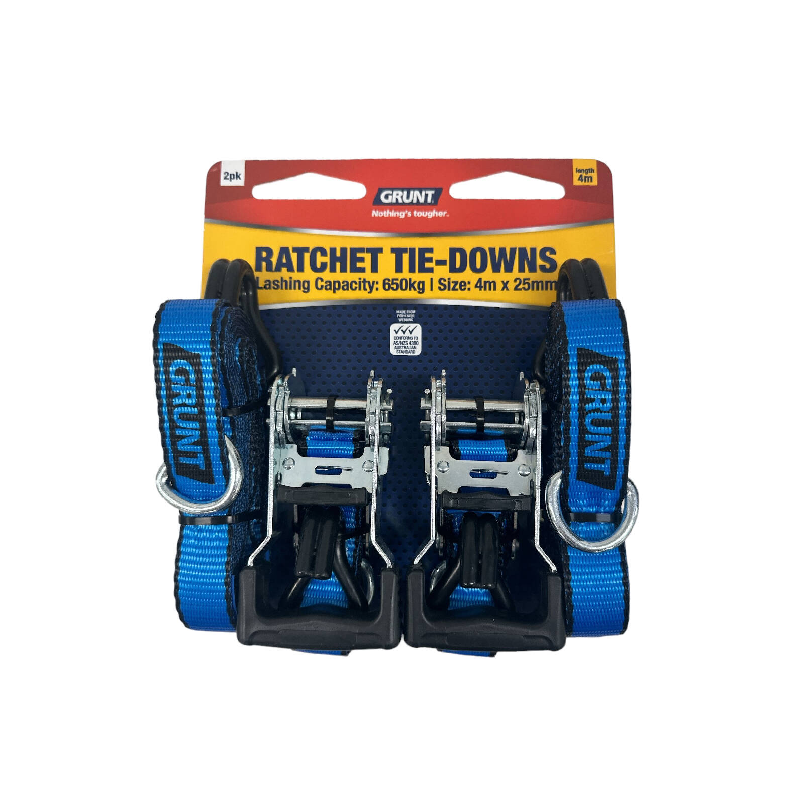 GRUNT 25mm x 4m Ratchet Tie Down Straps - 2 Pack