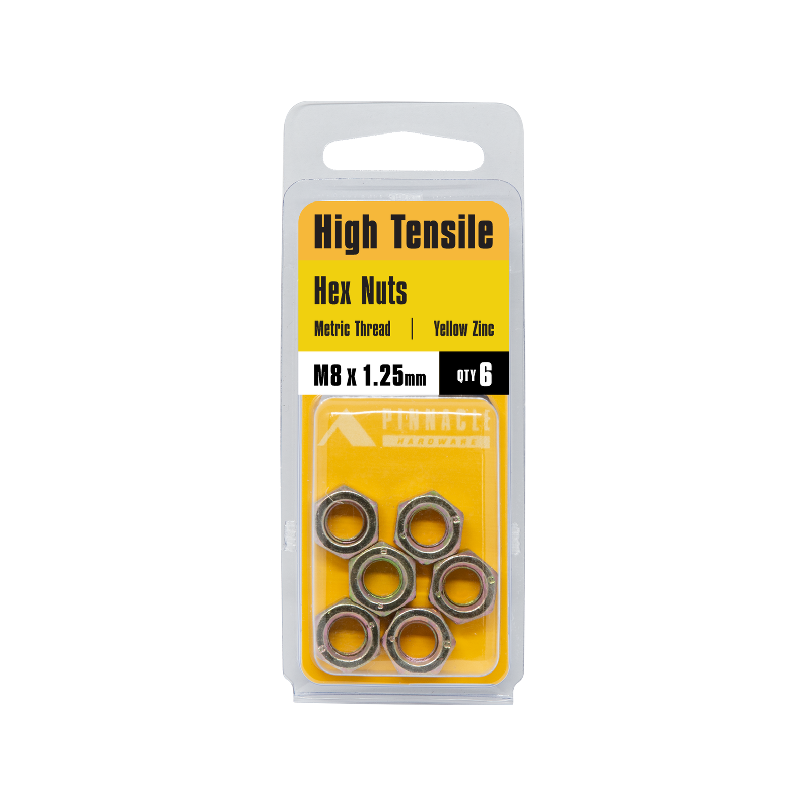 Pinnacle M8 Yellow Zinc Hi Tensile Nuts - 6 Pack