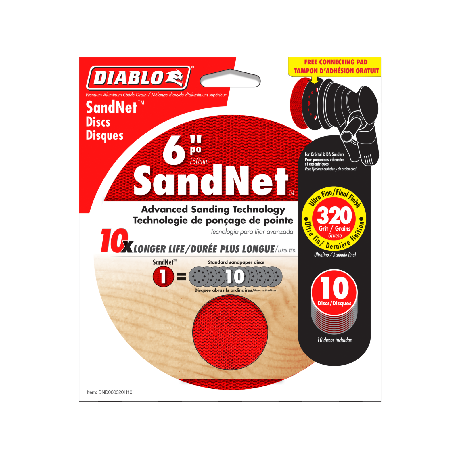 Diablo 150mm 320 Grit Orbital SandNet Discs - 10 Pack