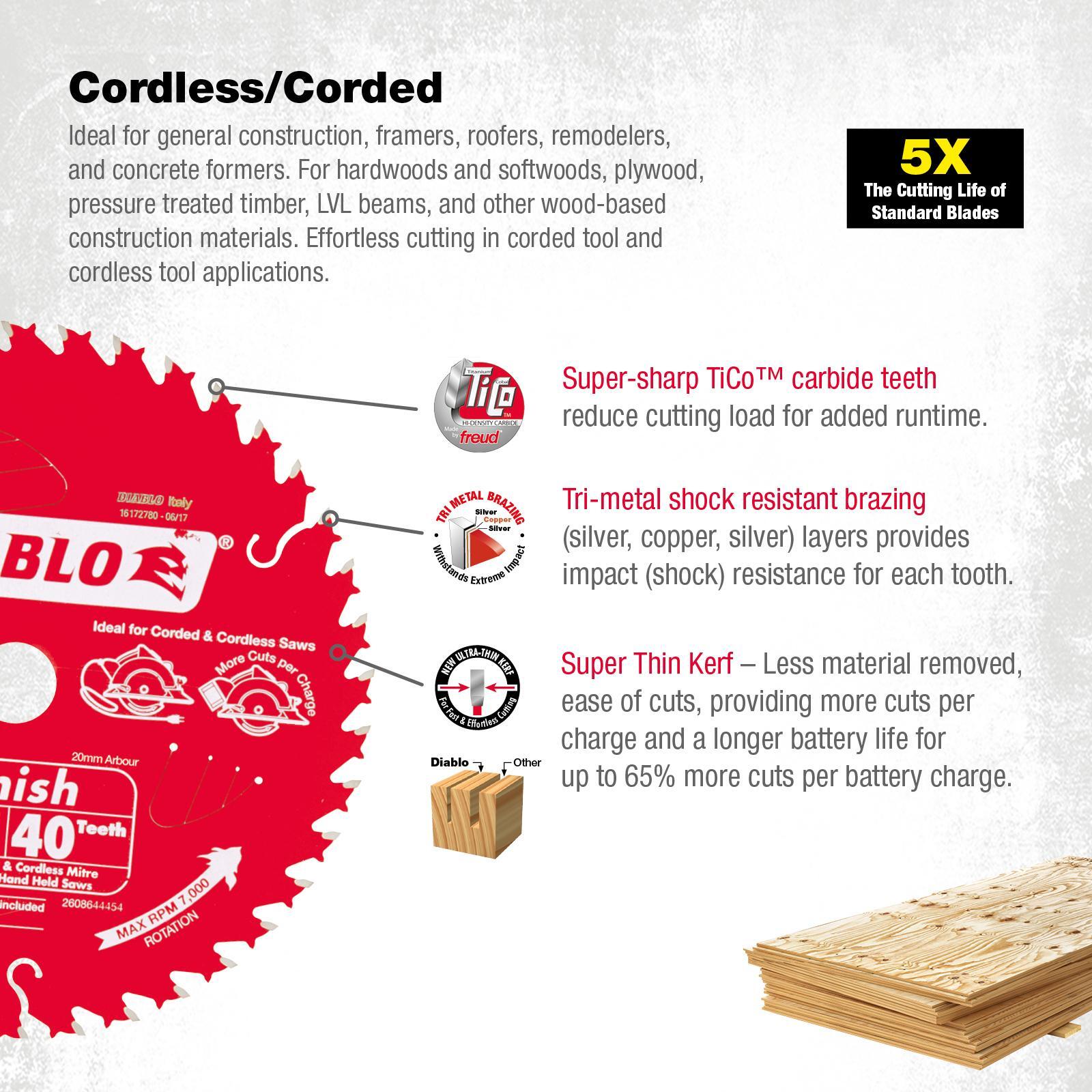 Diablo 184mm 40T Fine Finish Circular Saw Blade