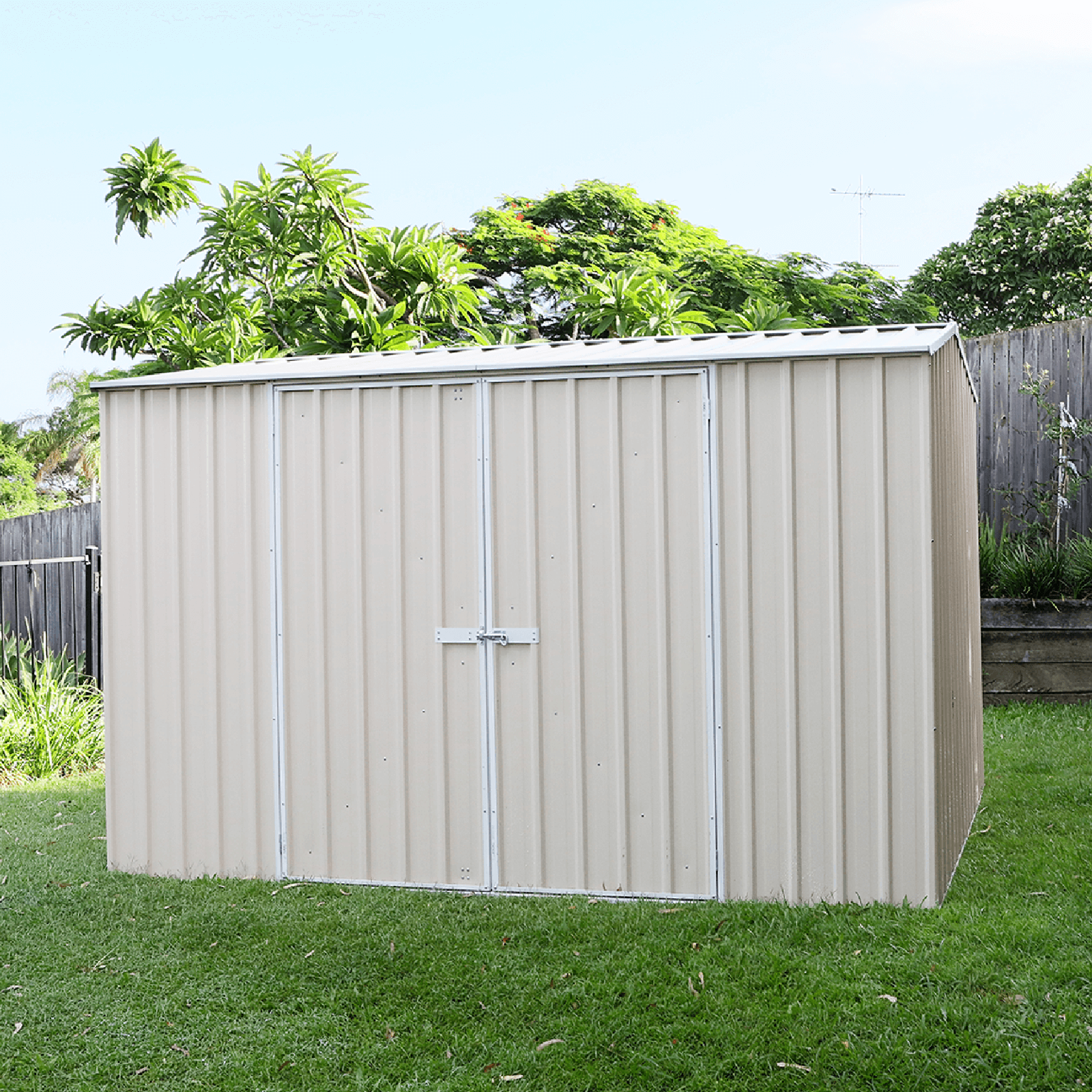 Absco Sheds 3.0 x 1.52 x 1.95m Zincalume Premier Double Door Garden Shed