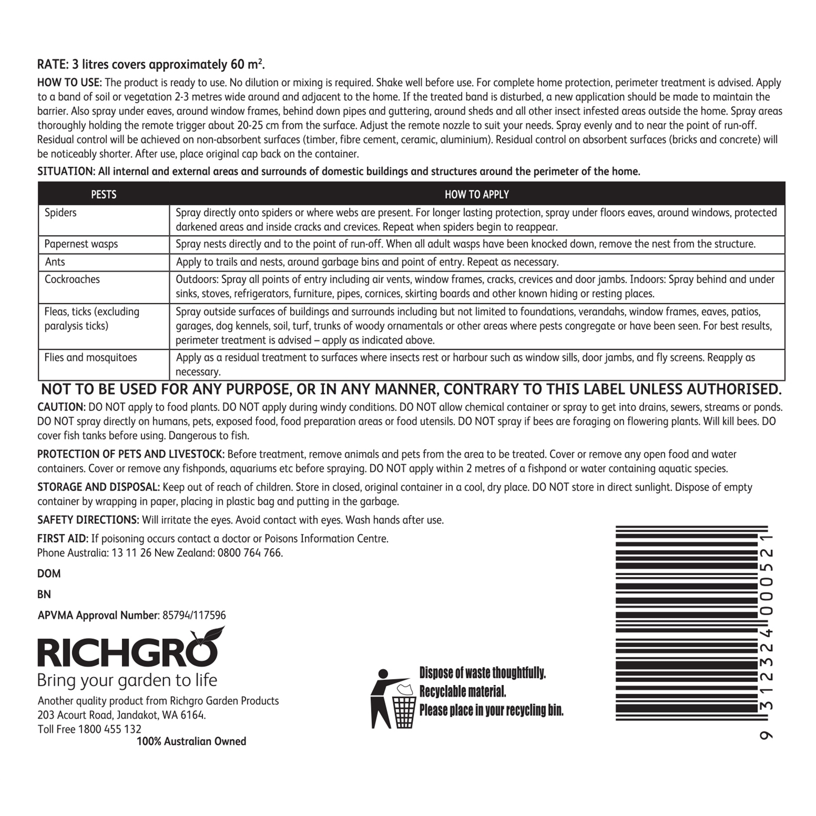 Richgro 3L Indoor Outdoor Surface Spray