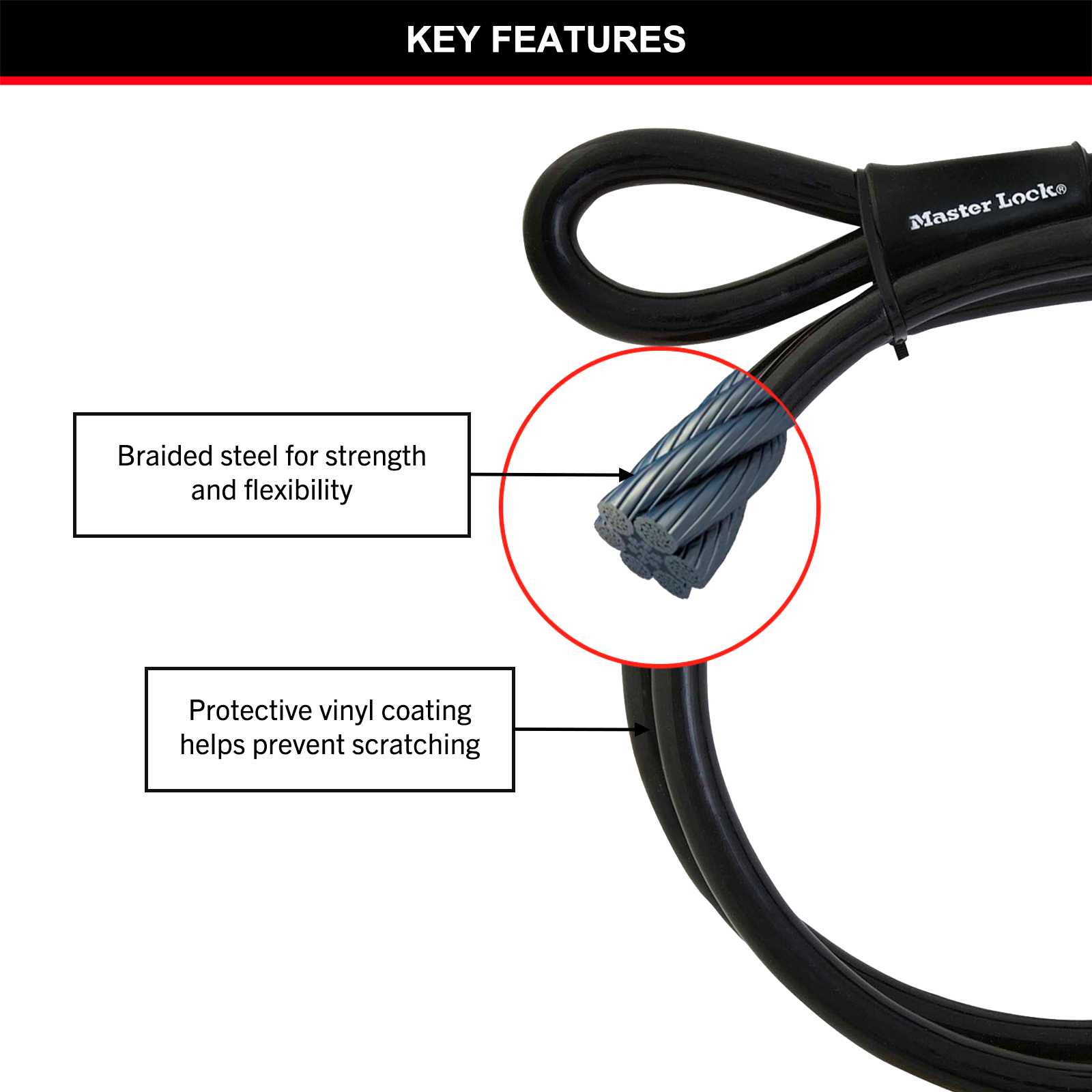 Master Lock 1.8m x 10mm Loop Ended Braided Steel Cable 3 Master Lock 1.8m x 10mm Loop Ended Braided Steel Cable