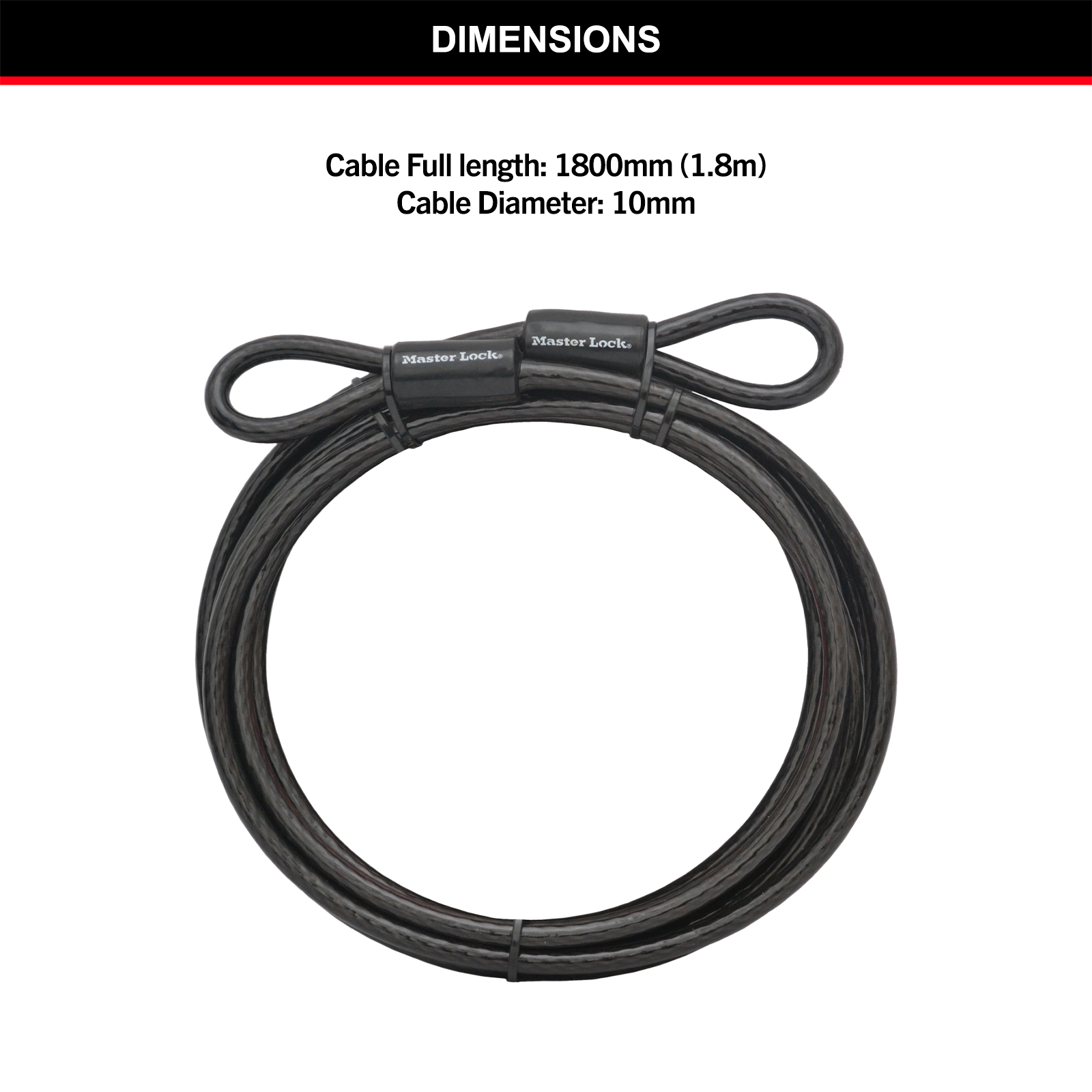 Master Lock 1.8m x 10mm Loop Ended Braided Steel Cable 5 Master Lock 1.8m x 10mm Loop Ended Braided Steel Cable