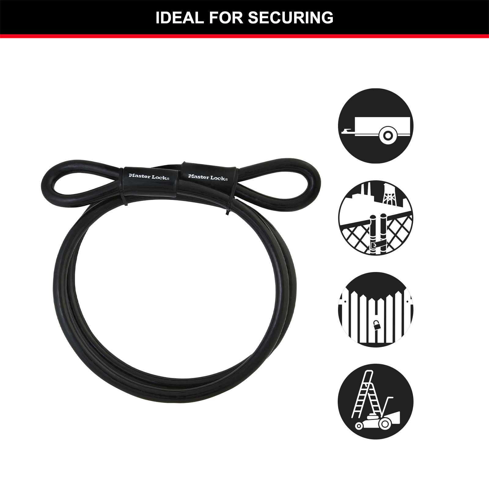 Master Lock 1.8m x 10mm Loop Ended Braided Steel Cable 6 Master Lock 1.8m x 10mm Loop Ended Braided Steel Cable