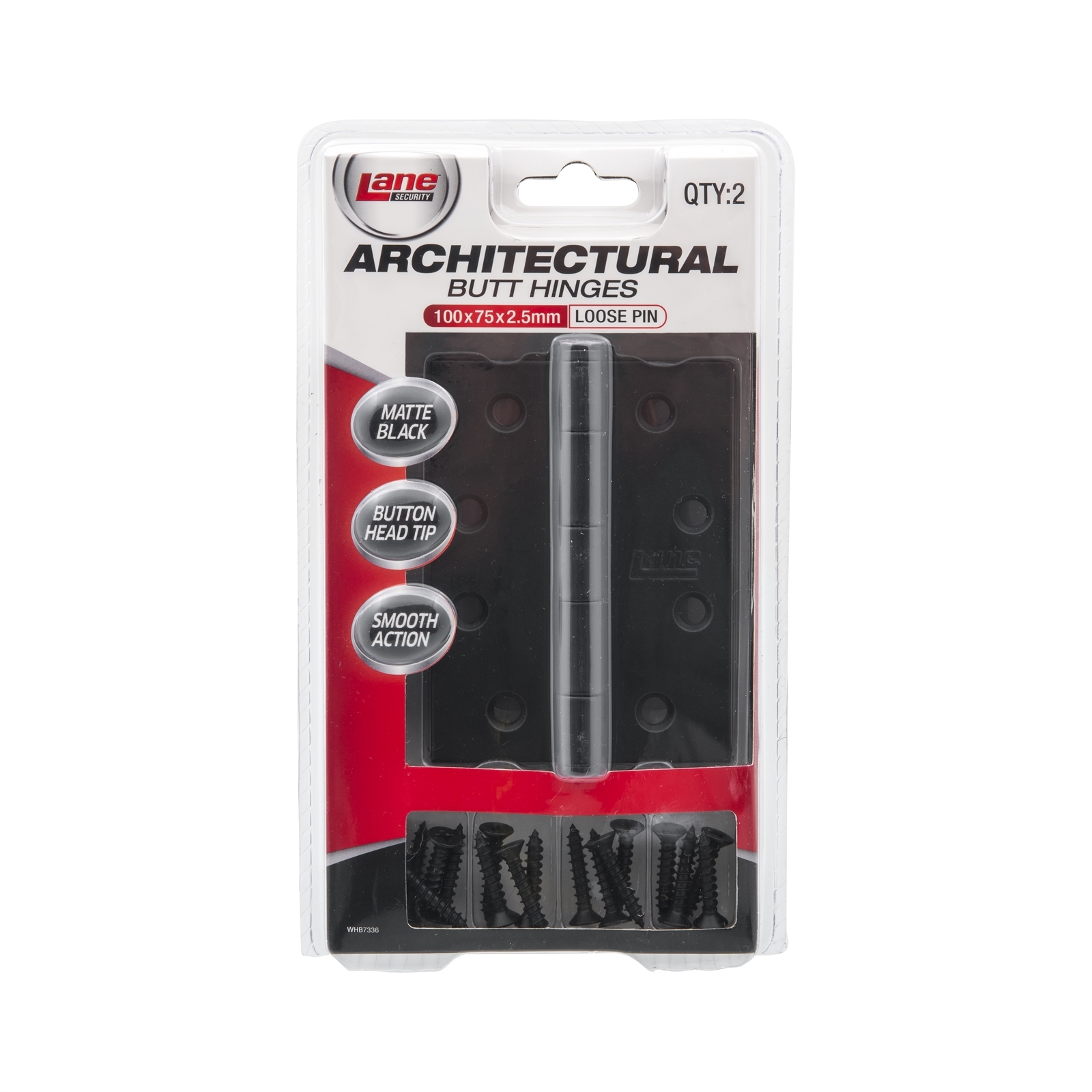 Lane 100 x 75 x 2.5mm Black Loose Pin Butt Hinge - 2 Pack