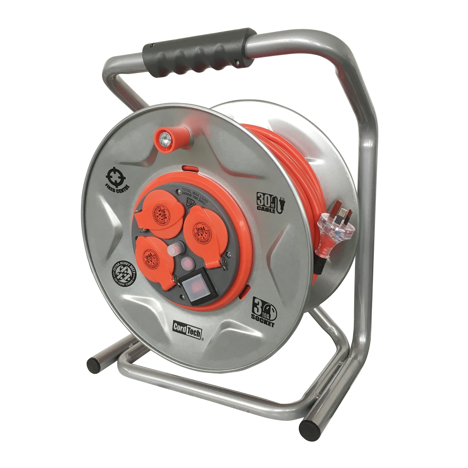 CordTech 30m 3 Socket Extra Heavy Duty Steel Cable Reel