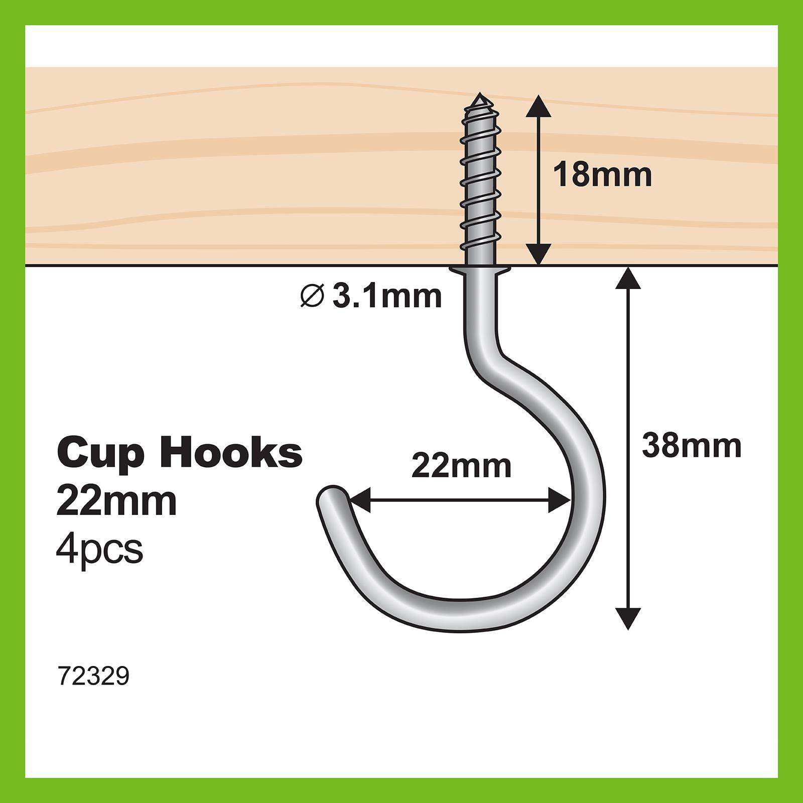 Everhang 22mm Zinc Plated Cup Hook - 4 Pack 5 Everhang 22mm Zinc Plated Cup Hook - 4 Pack