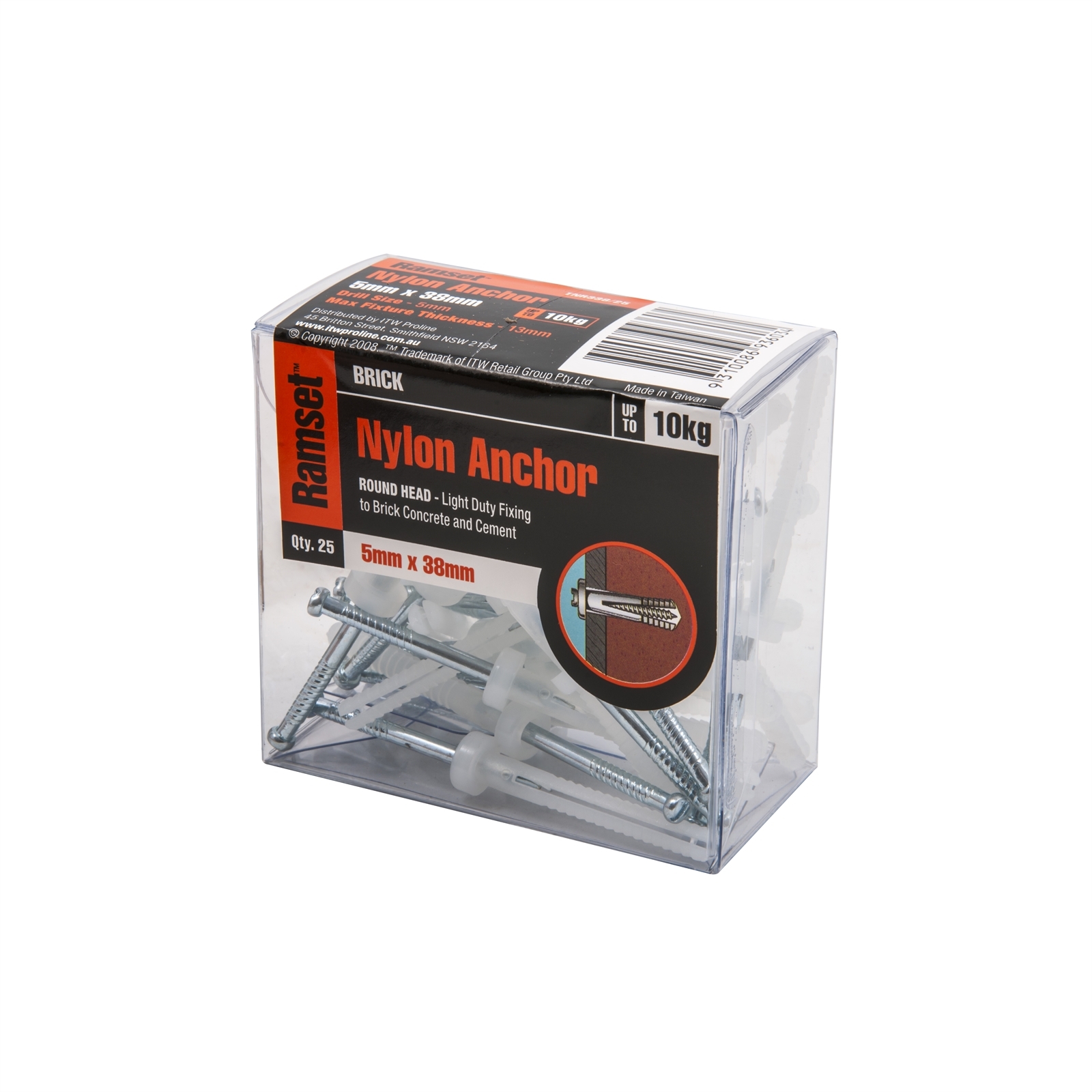 Ramset 5 x 38mm Round Head Brick Nylon Anchor - 25 Pack