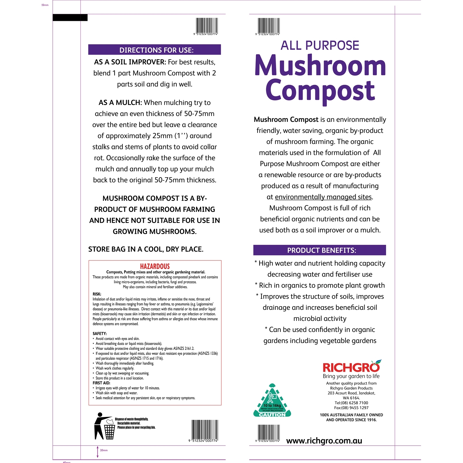 Richgro 25L All Purpose Mushroom Compost