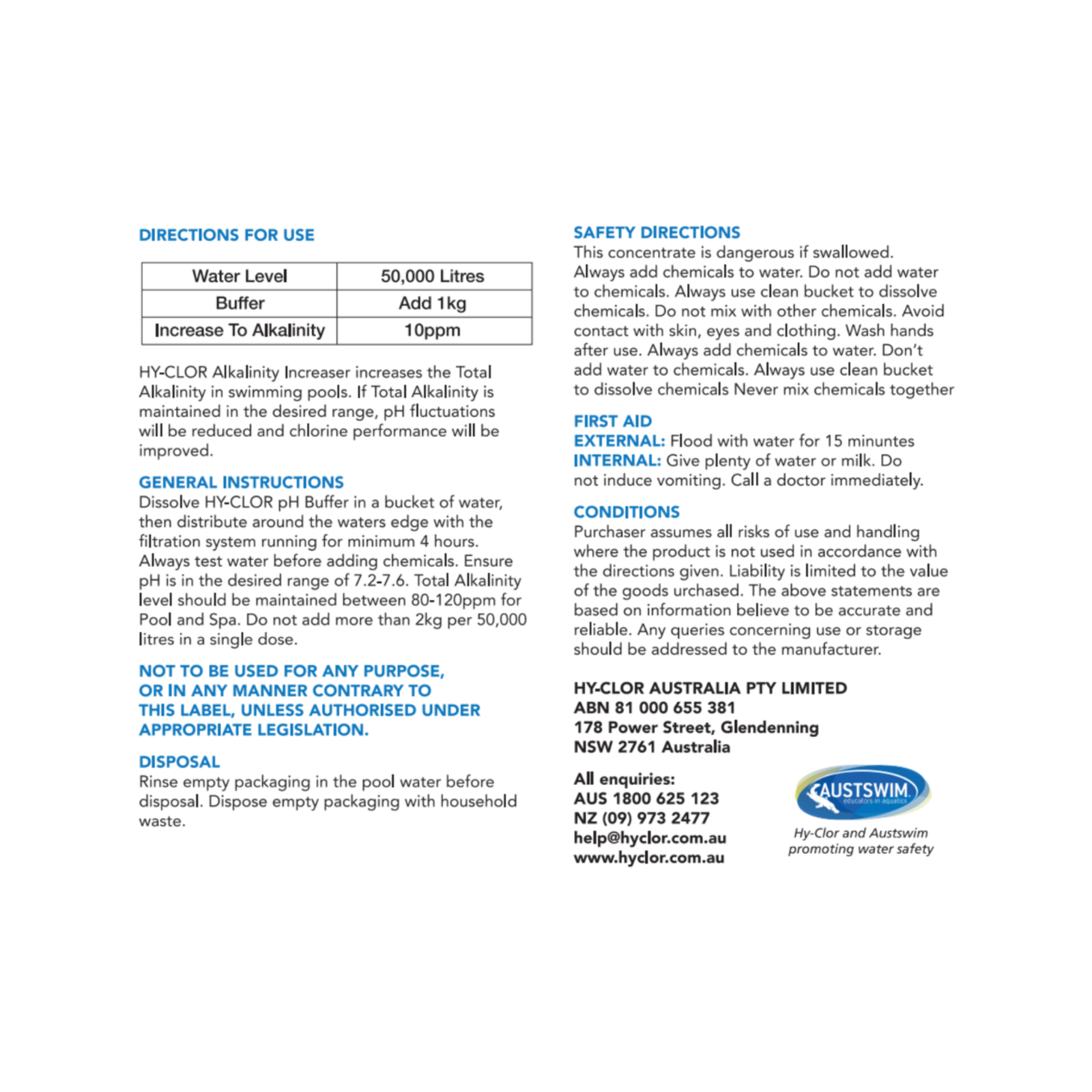 Hy-Clor 2kg Alkalinity Increaser pH Buffer Soft Pack - 2kg