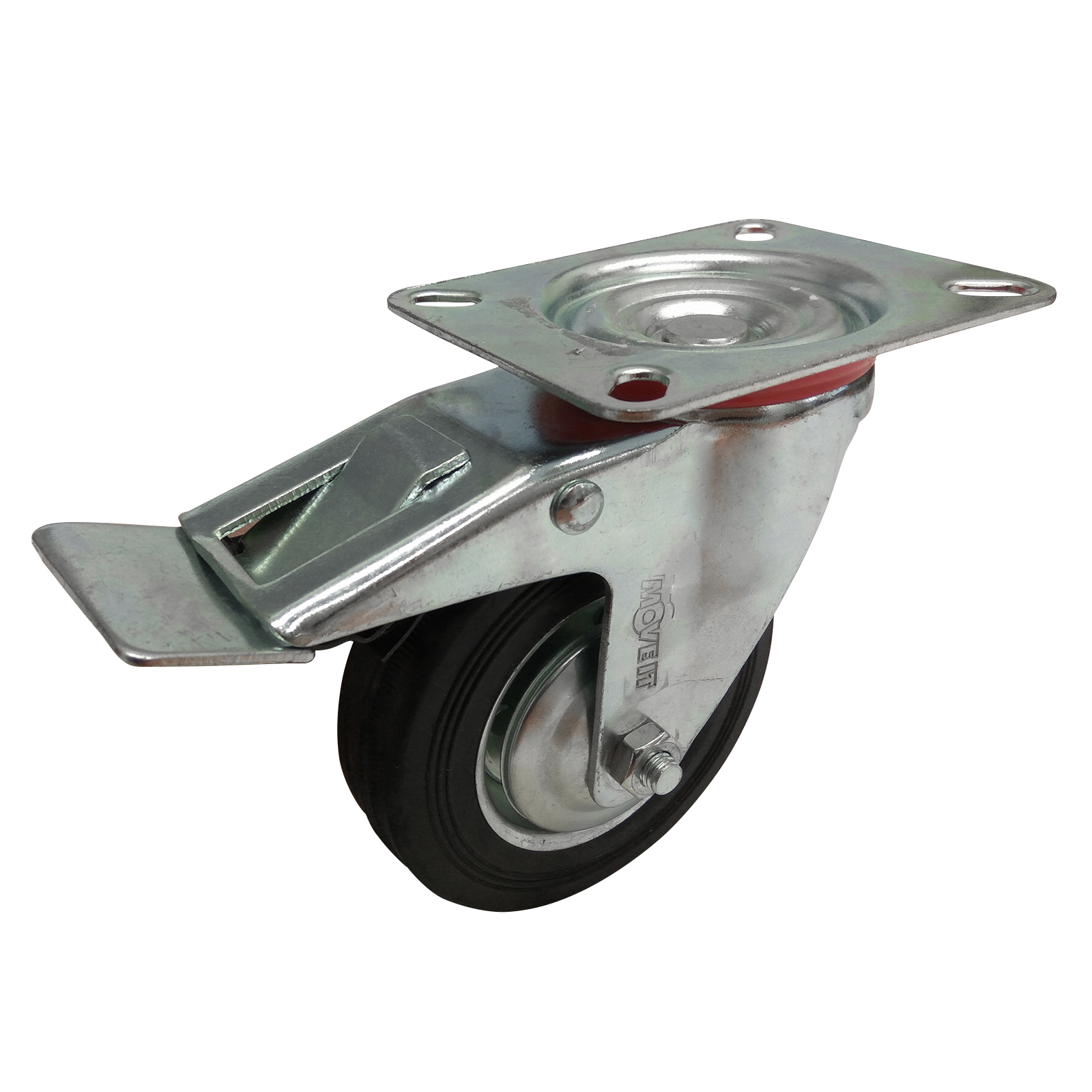 Move It 100mm 70kg Black Rubber Swivel Plate Castor With Brake