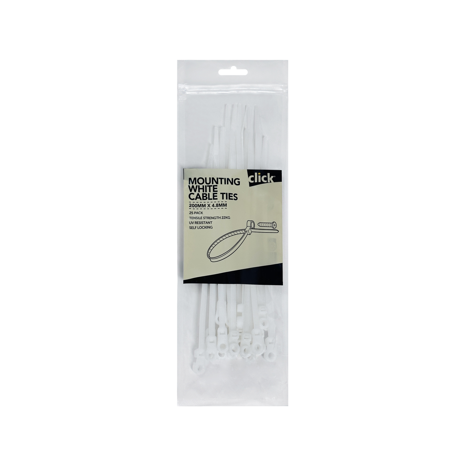 Click 200mm Mounting Cable Tie - 25 Pack