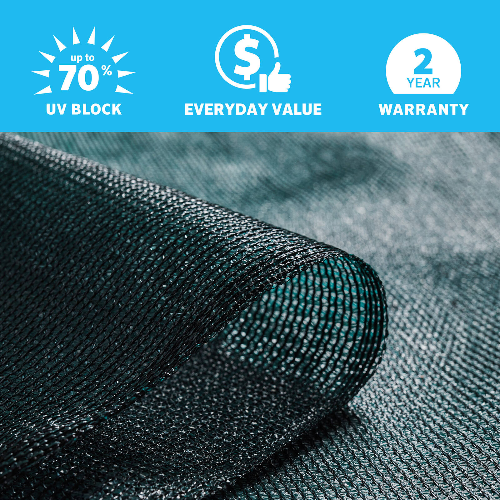 Coolaroo 1.83 Wide Green Light-Duty Screening Shade Cloth 70% UV Block – P/Mtr 7 Coolaroo 1.83 Wide Green Light-Duty Screening Shade Cloth 70% UV Block – P/Mtr