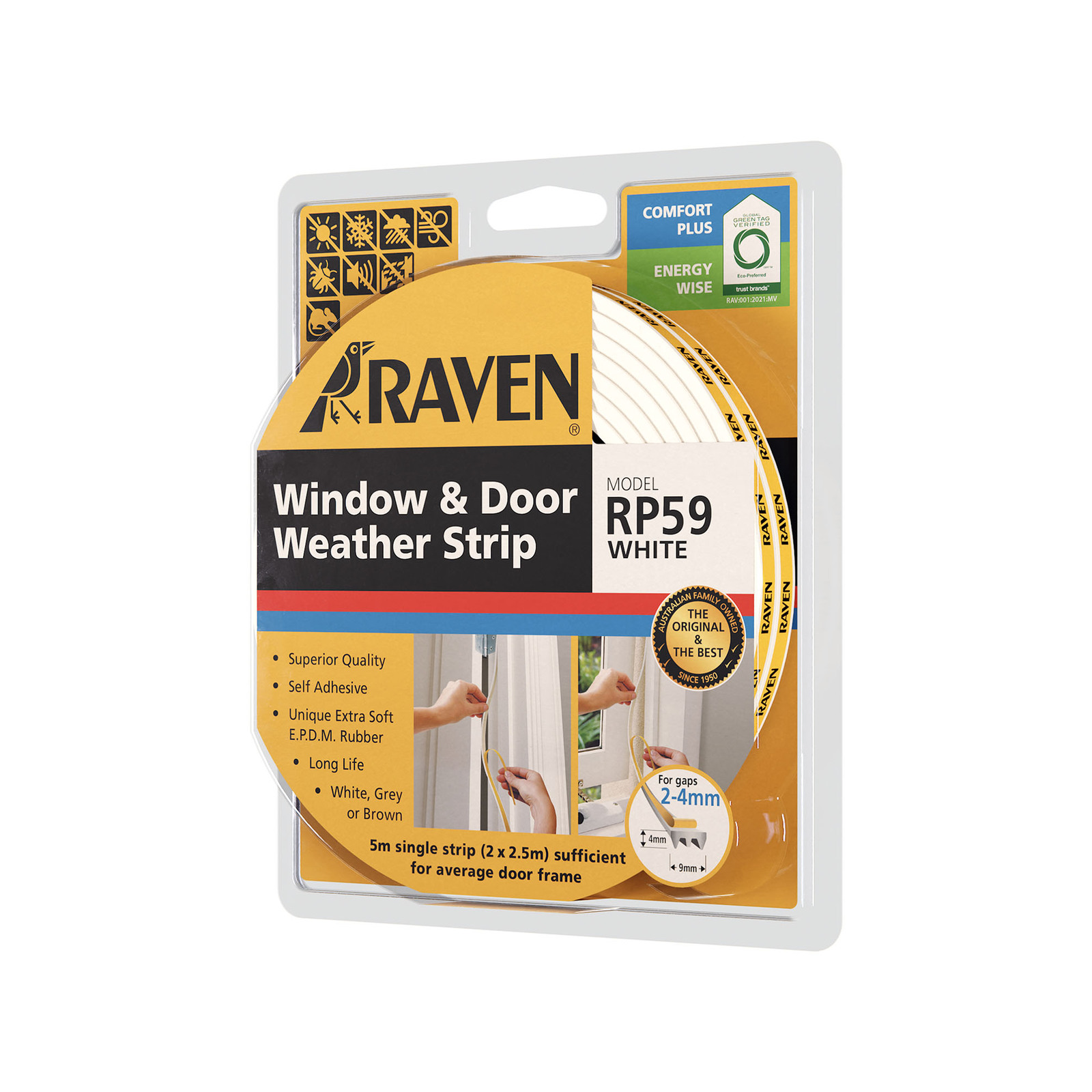 Raven 5000mm RP59 White Self Adhesive Window and Door Weather Strip - White