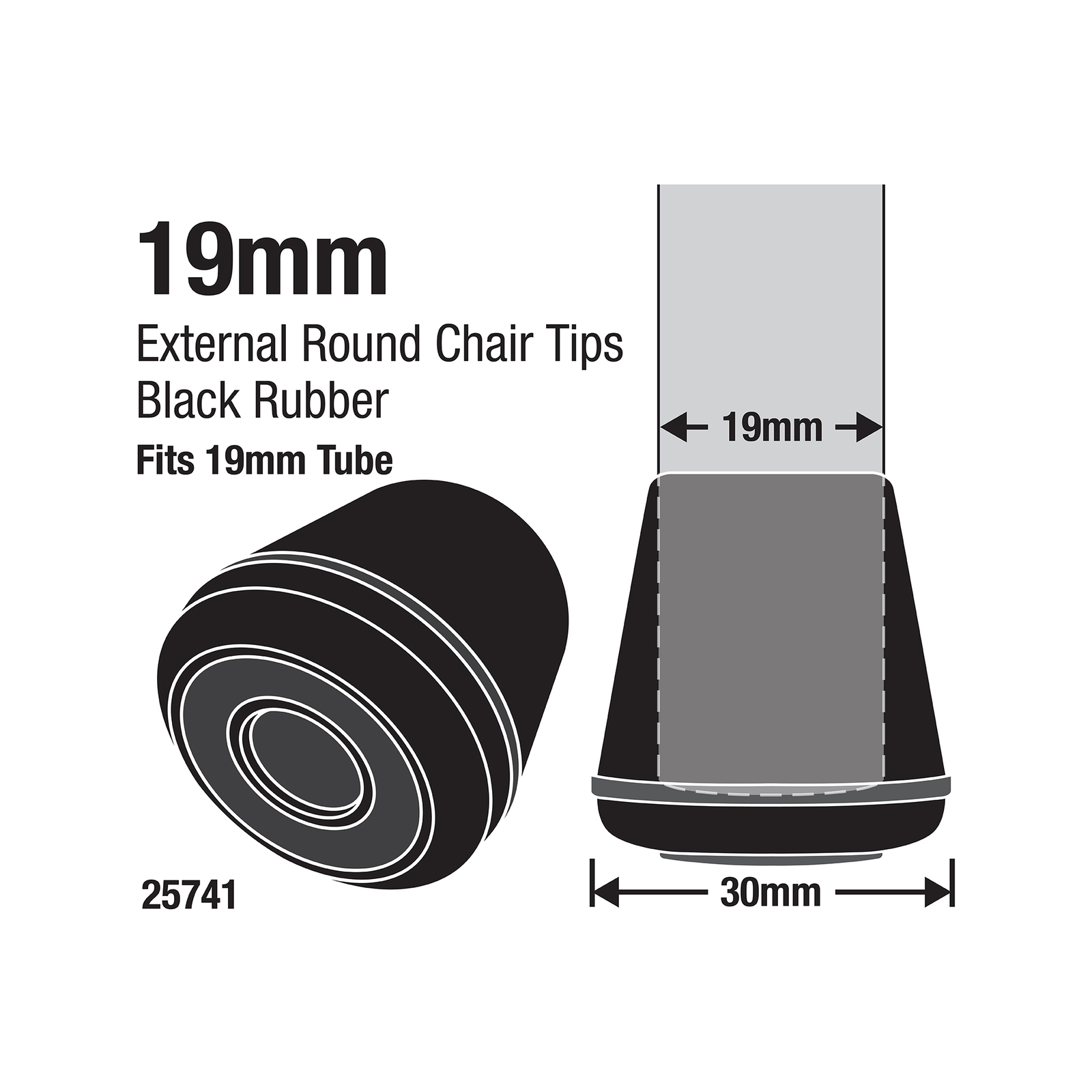 Surface Gard 19mm Black Round External Rubber Chair Tips - 4 Pack 3 Surface Gard 19mm Black Round External Rubber Chair Tips - 4 Pack