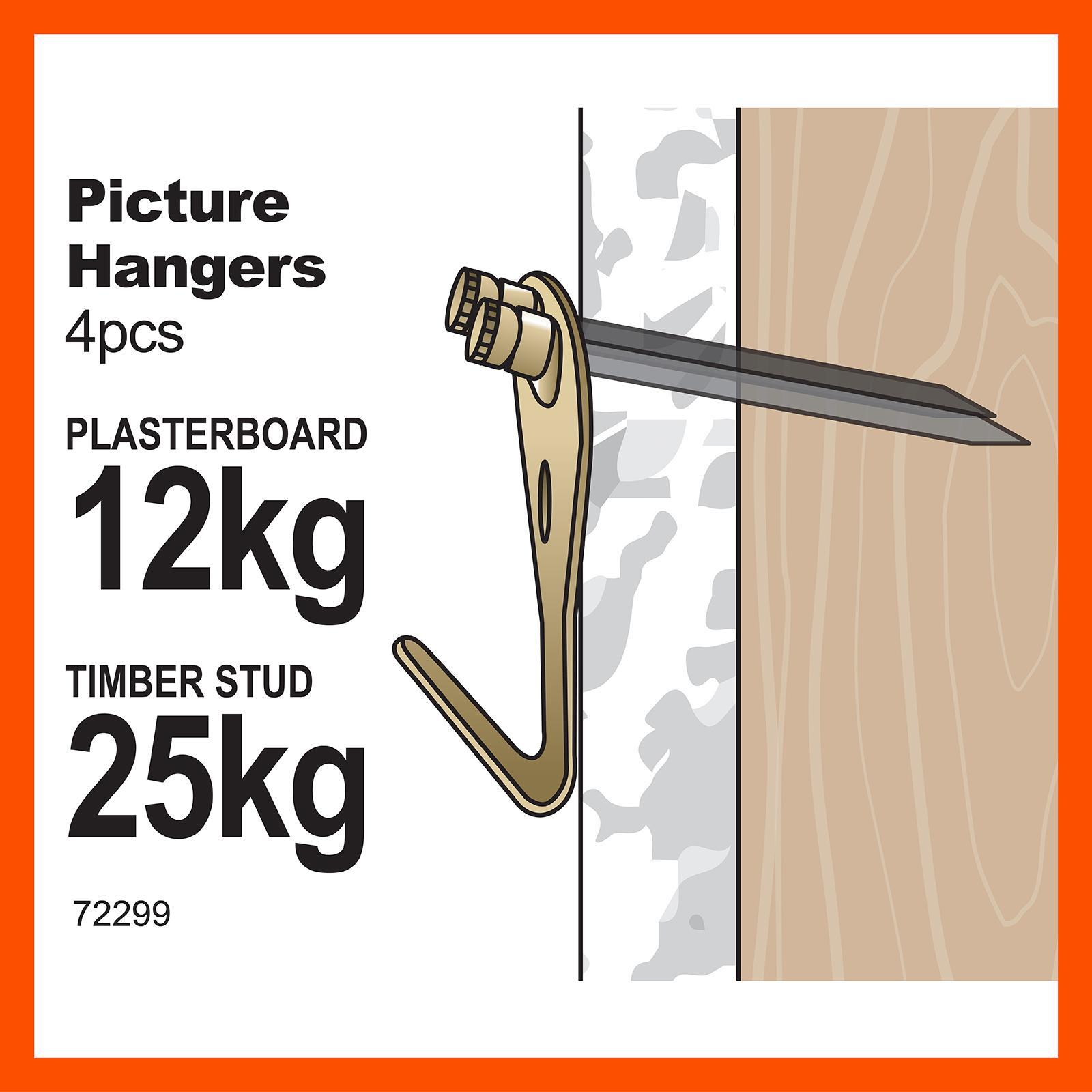 Everhang 25kg Brass Plated Heavy-Duty Picture Hanging Angle Drive - 4 Pack