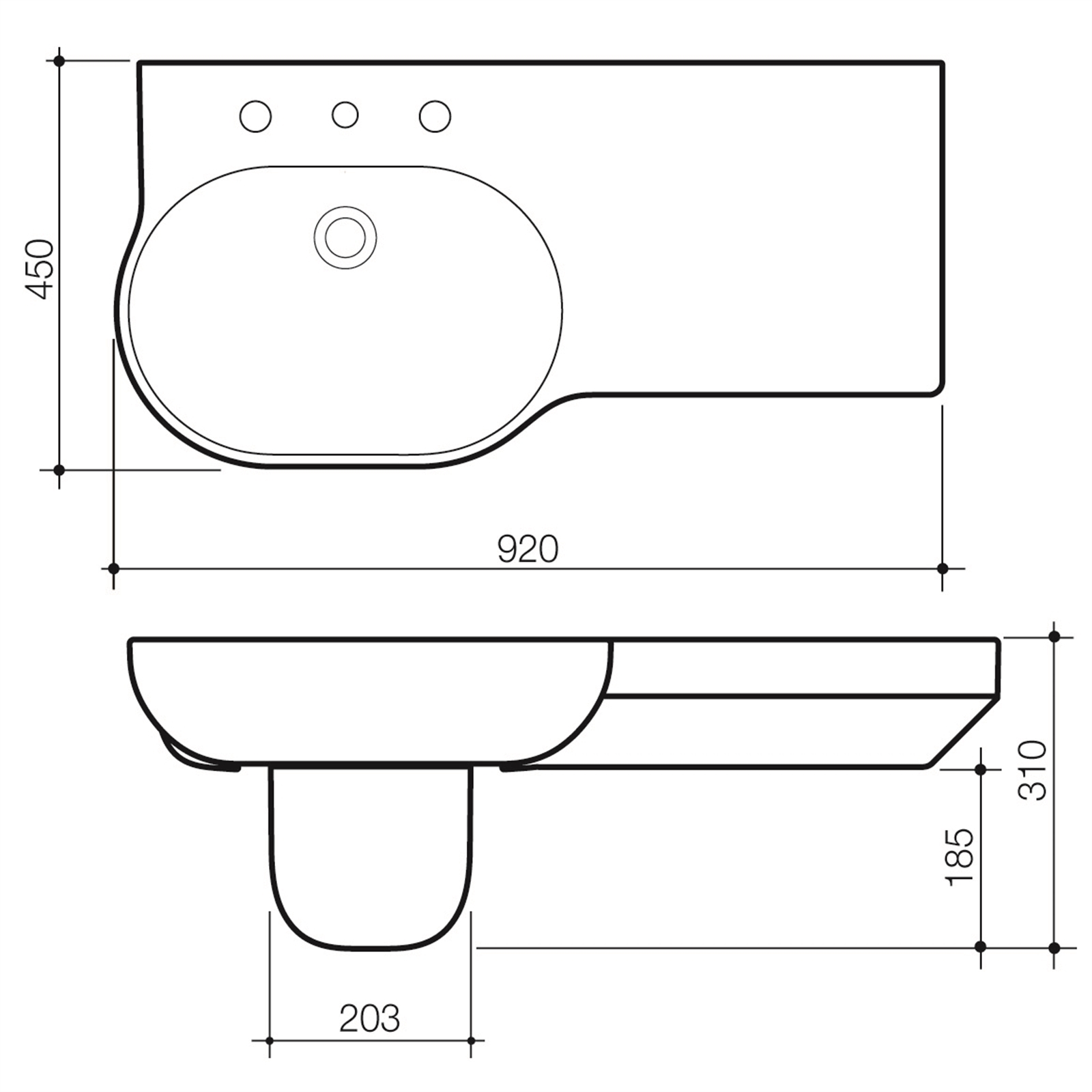 Caroma 920mm White Opal Wall Basin RH 1TH - NTH