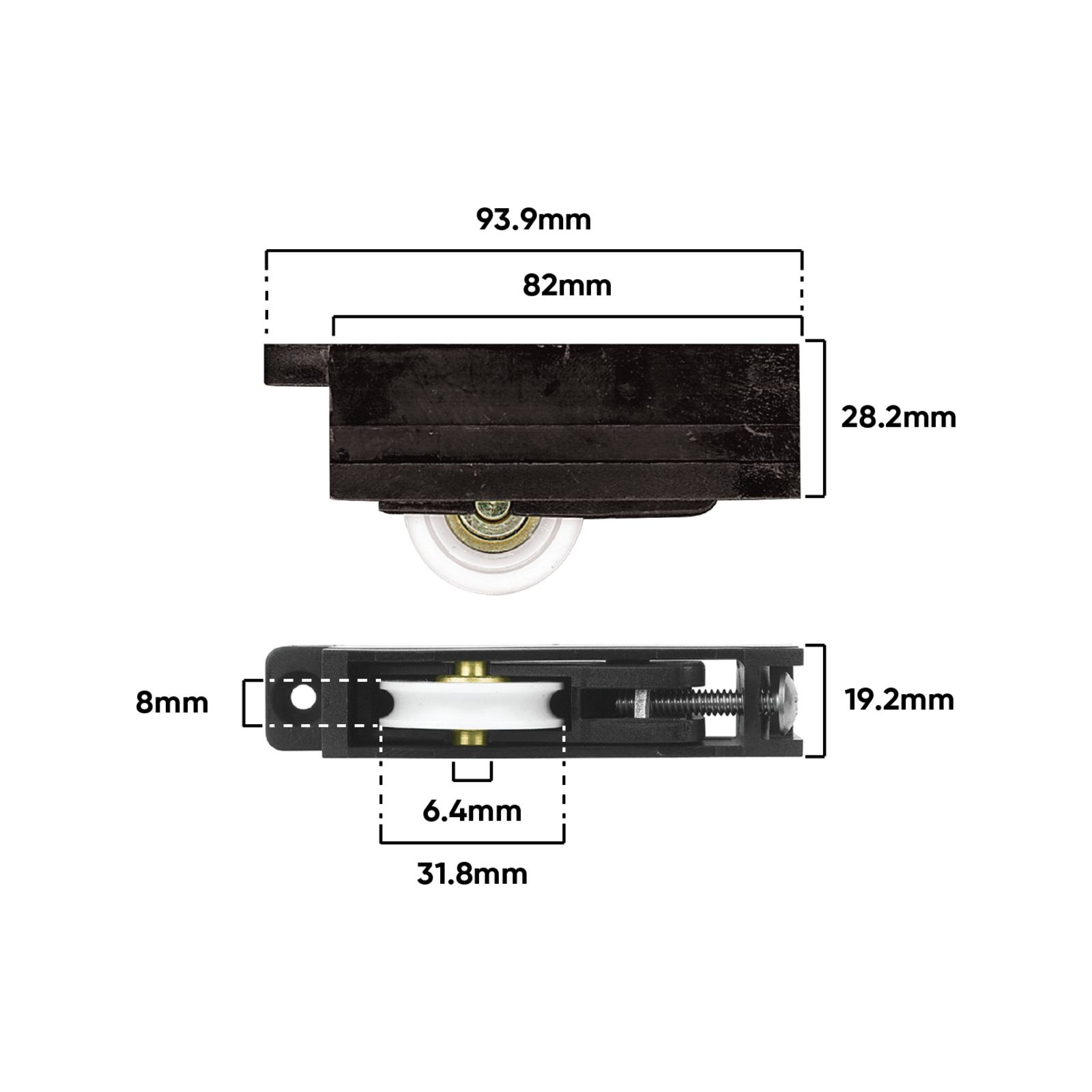 Rolltrak Adjustable Plastic Carriage And Acetal Roller