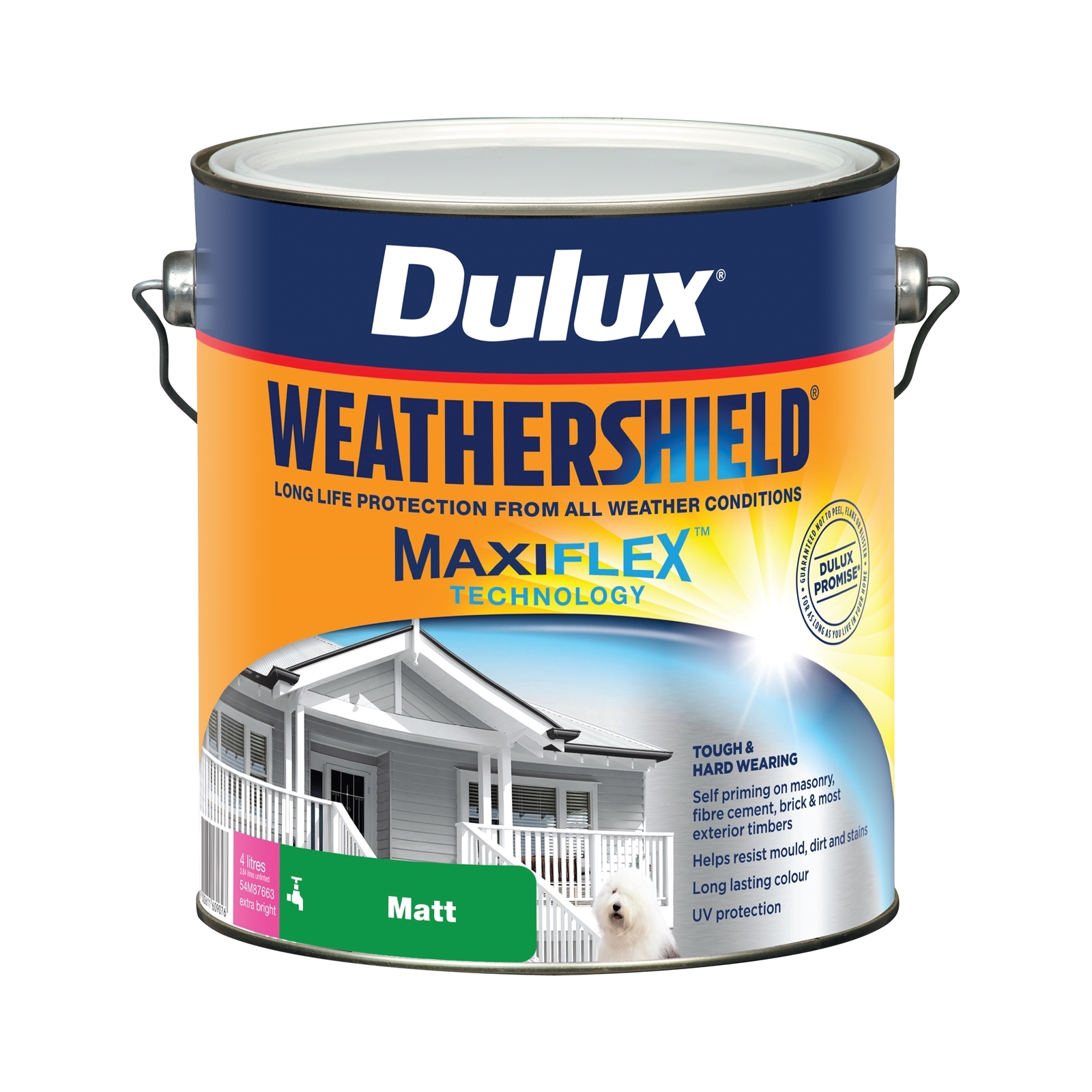 Dulux 4L Extra Bright Matt Weathershield Exterior Paint - 4L