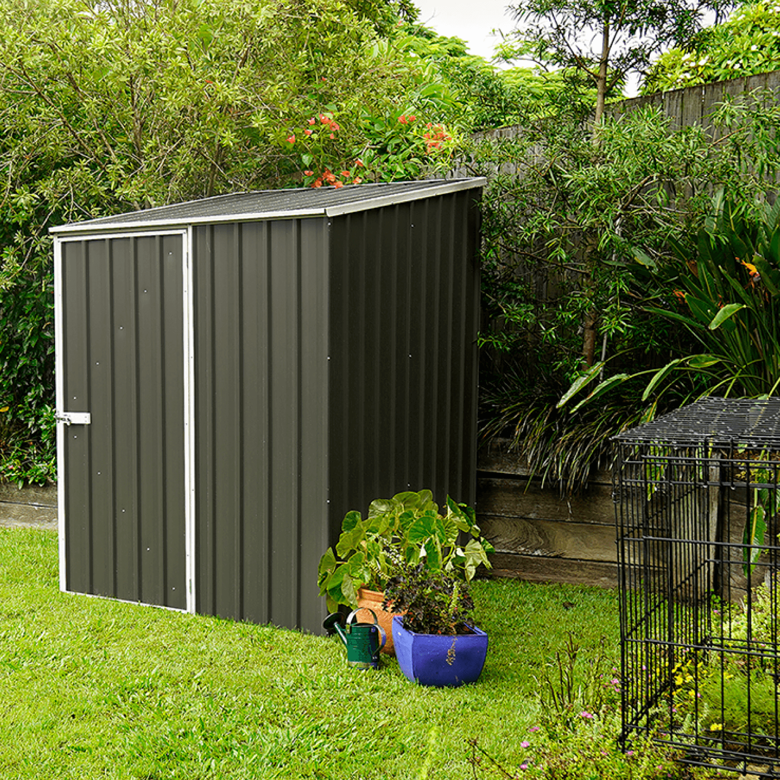 Absco Sheds 1.52 x 1.52 x 2.08m Pale Eucalypt Space Saver Single Door Garden Shed