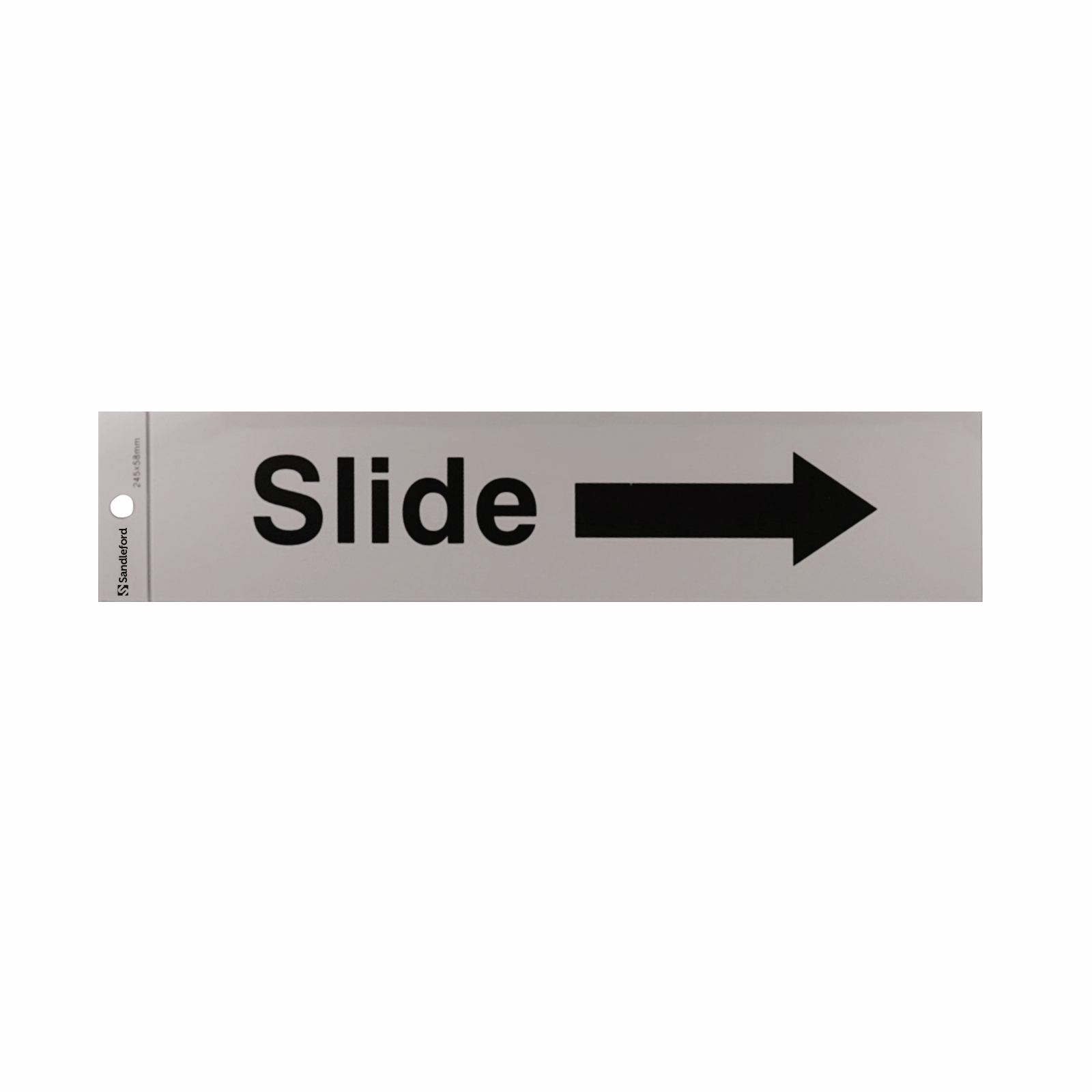 Sandleford 245 x 58mm Slide Arrow Right Silver Self Adhesive Sign