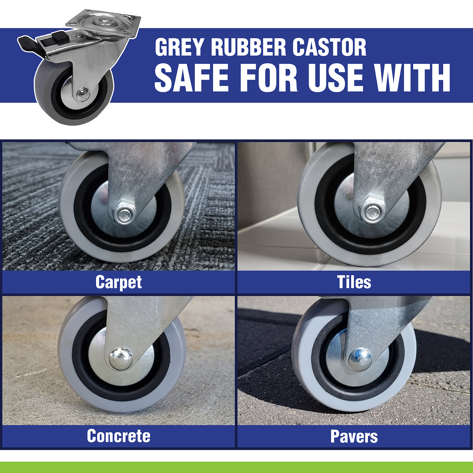 Easyroll 100mm 120kg Grey Rubber Castor Xpan Kit