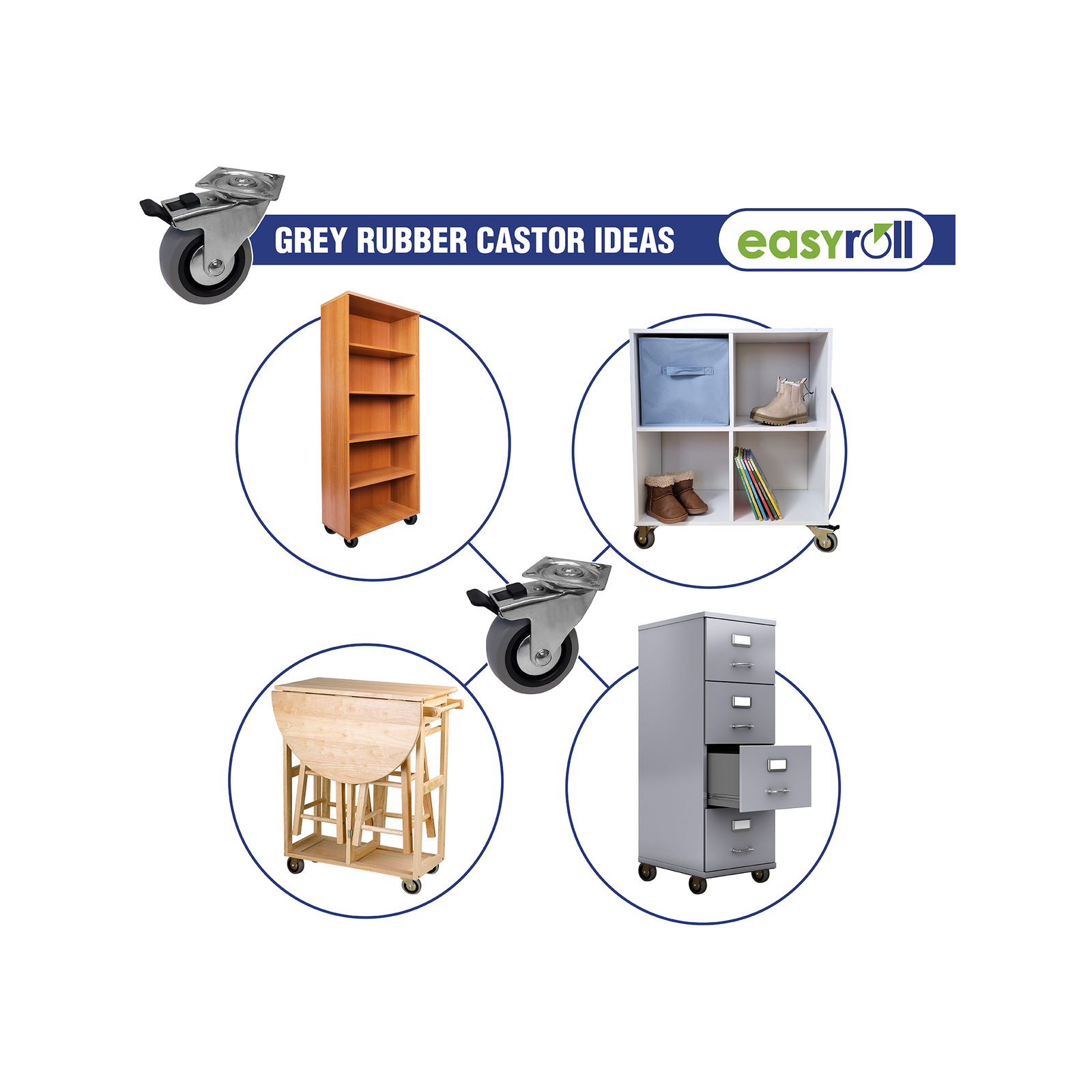 Easyroll 100mm 120kg Grey Rubber Castor Xpan Kit 7 Easyroll 100mm 120kg Grey Rubber Castor Xpan Kit