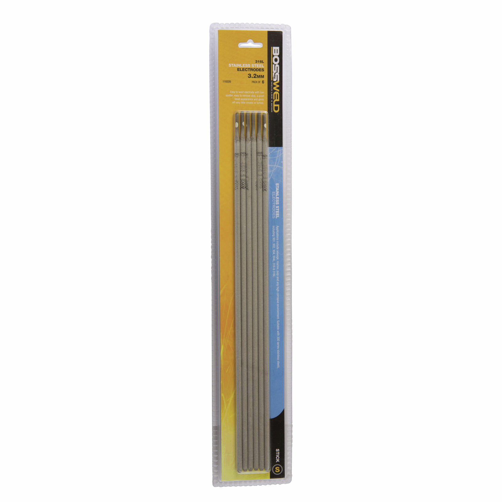 Bossweld 3.2mm x 6 stick 316L-16 Stainless Welding Electrode Pack